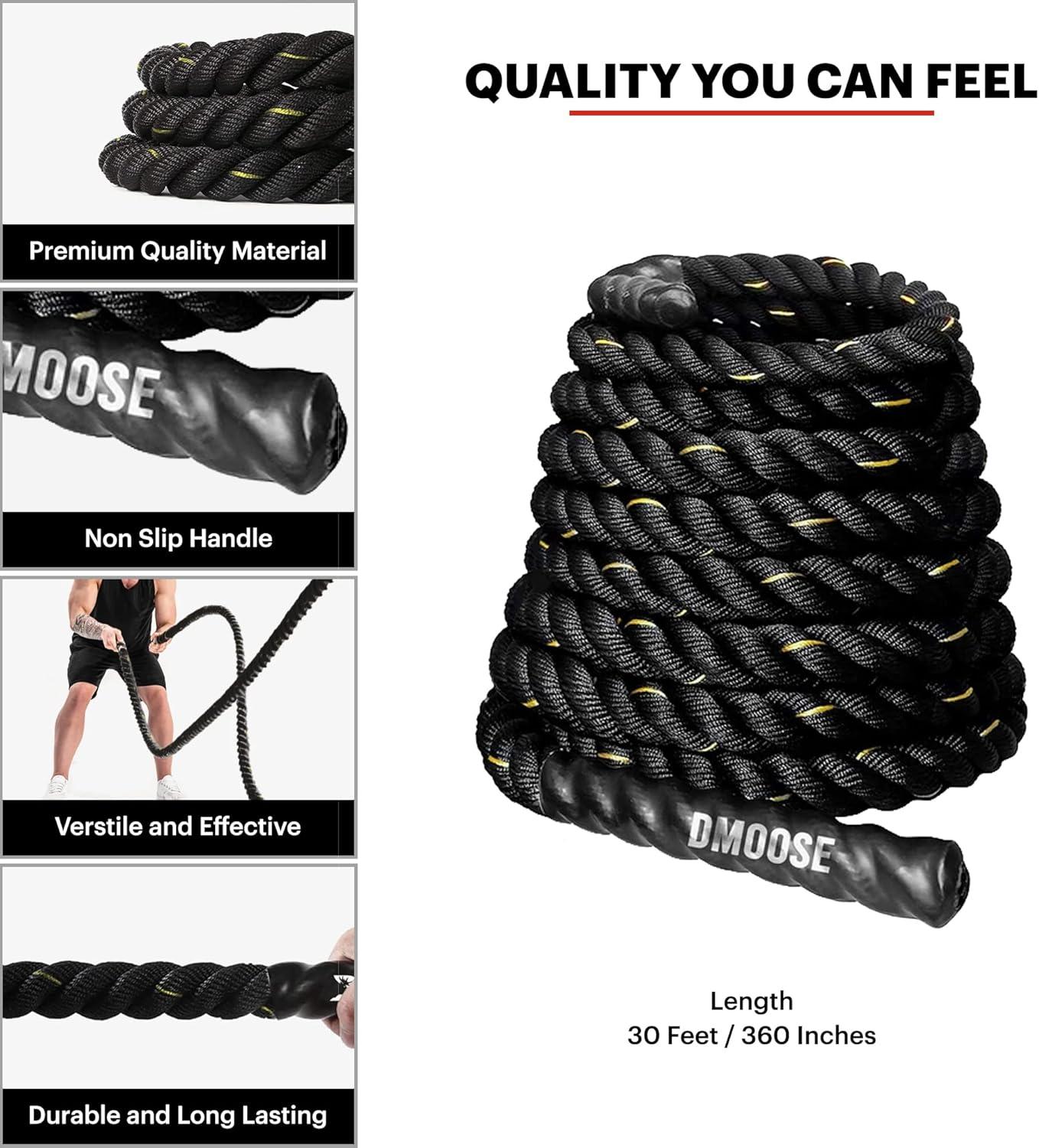 imageDMoose Battle Ropes for Home Gym and Muscles Building Conditioning Rope 15inch Diameter 30ft In Length 16lbs of Weight Workout Equipment for Men and WomenBlack