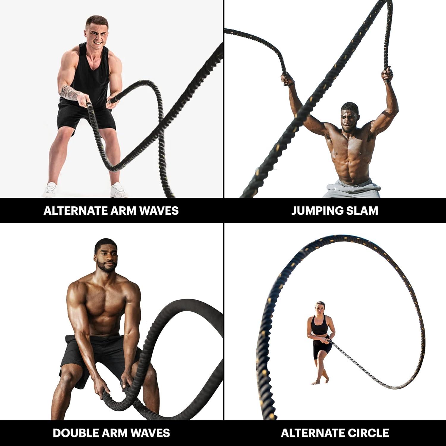 imageDMoose Battle Ropes for Home Gym and Muscles Building Conditioning Rope 15inch Diameter 30ft In Length 16lbs of Weight Workout Equipment for Men and WomenBlack