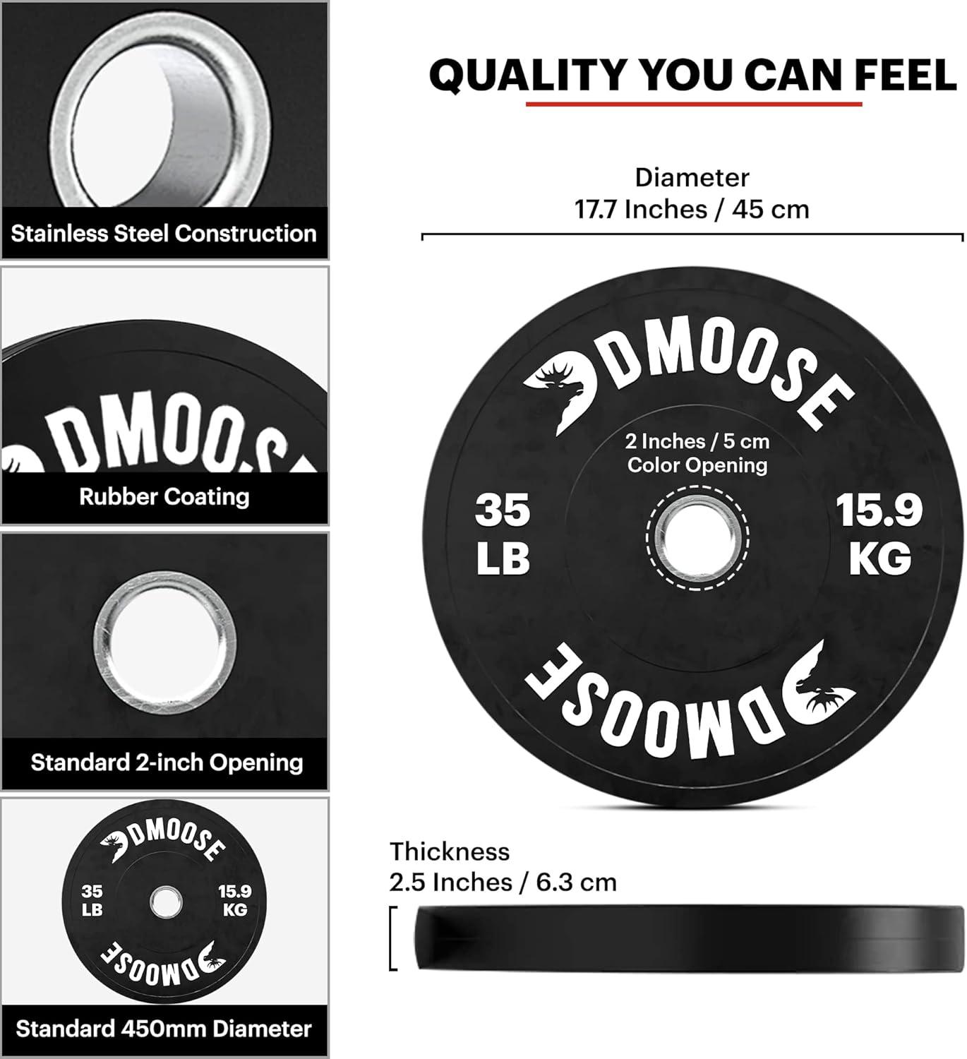 imageDMoose Bumper Plates Weight Plate Sets for Weight Lifting Strength Conditioning Training ampamp Bodybuilding Stainless Steel 2 Plate 10 LBs 15 LBs 25 LBs 35 LBs 45 LBs Available in PairsBlack 35 LBs