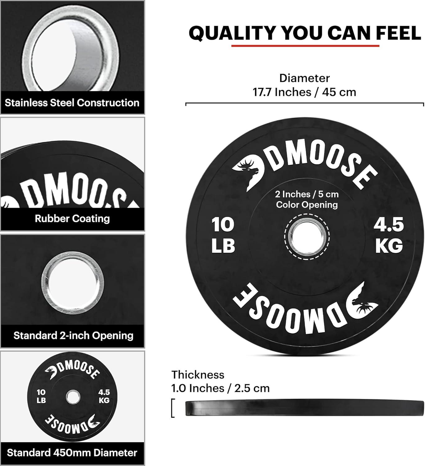 imageDMoose Bumper Plates Weight Plate Sets for Weight Lifting Strength Conditioning Training ampamp Bodybuilding Stainless Steel 2 Plate 10 LBs 15 LBs 25 LBs 35 LBs 45 LBs Available in PairsBlack 10 LBs