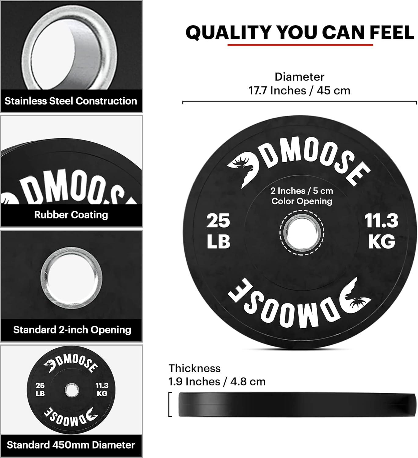 imageDMoose Bumper Plates Weight Plate Sets for Weight Lifting Strength Conditioning Training ampamp Bodybuilding Stainless Steel 2 Plate 10 LBs 15 LBs 25 LBs 35 LBs 45 LBs Available in PairsBlack 25 LBs