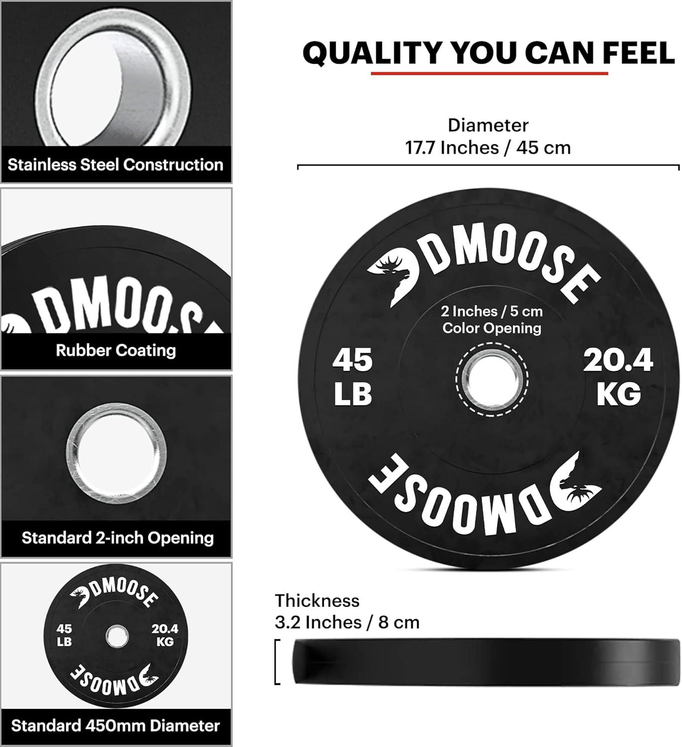 imageDMoose Bumper Plates Weight Plate Sets for Weight Lifting Strength Conditioning Training ampamp Bodybuilding Stainless Steel 2 Plate 10 LBs 15 LBs 25 LBs 35 LBs 45 LBs Available in PairsBlack 45 LBs