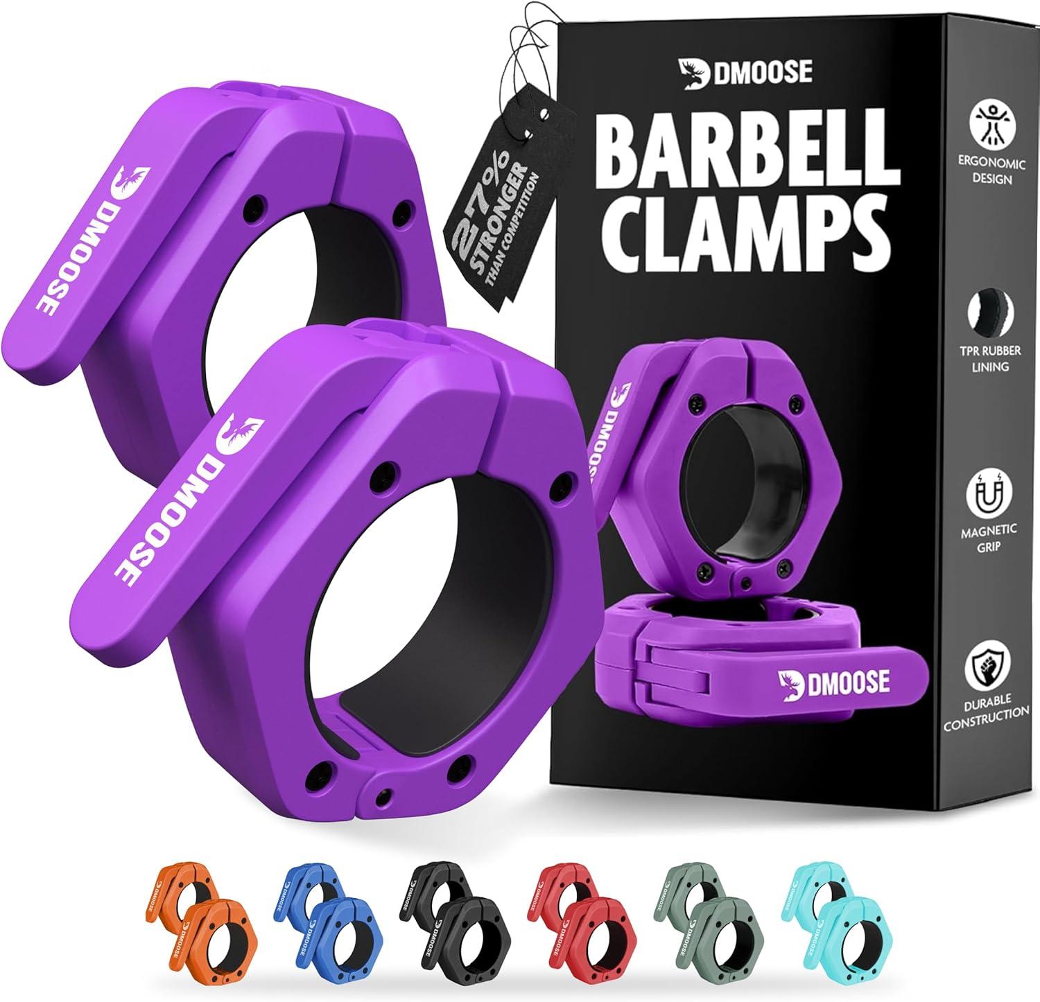 imageDMoose Fitness Barbell Clips 2 Inch Pair Quick Release Olympic Barbell Clamps ampamp Collars with Anti Slip TPR Grip for Secure Weightlifting and Powerlifting Weight Clips for Bars at Home or GymPurple