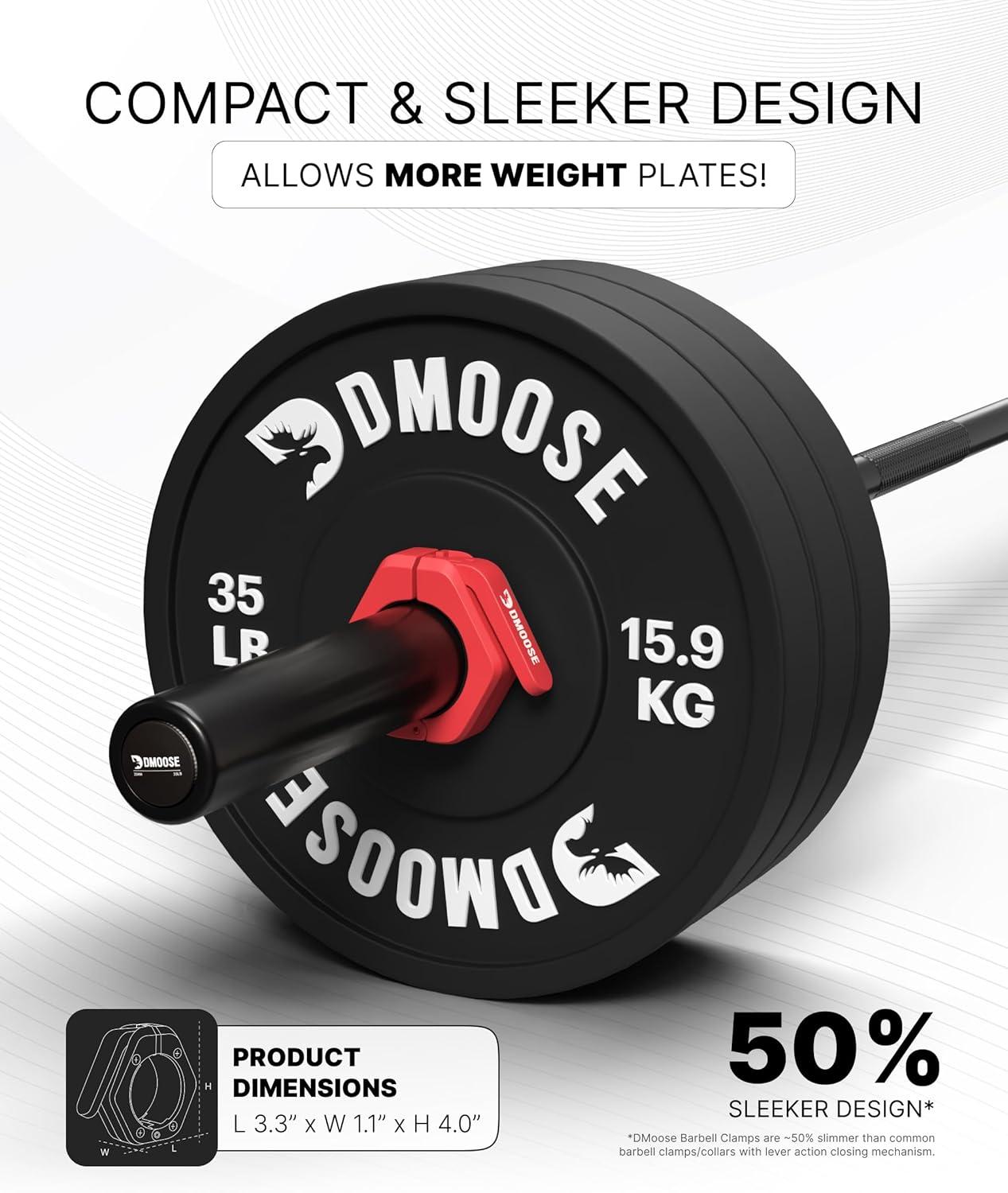 imageDMoose Fitness Barbell Clips 2 Inch Pair Quick Release Olympic Barbell Clamps ampamp Collars with Anti Slip TPR Grip for Secure Weightlifting and Powerlifting Weight Clips for Bars at Home or GymRed