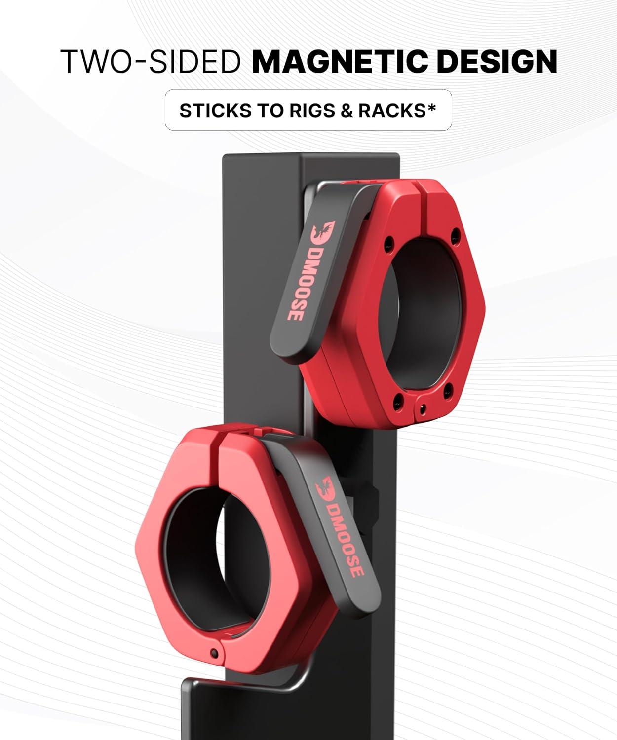 imageDMoose Fitness Barbell Clips 2 Inch Pair Quick Release Olympic Barbell Clamps ampamp Collars with Anti Slip TPR Grip for Secure Weightlifting and Powerlifting Weight Clips for Bars at Home or GymRed