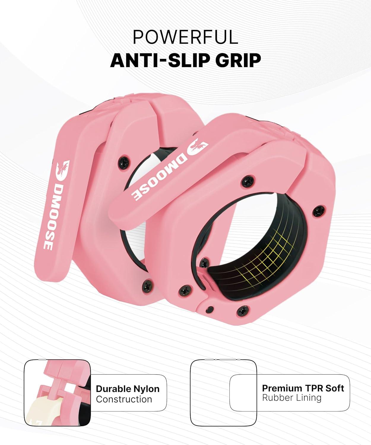 imageDMoose Fitness Barbell Clips 2 Inch Pair Quick Release Olympic Barbell Clamps ampamp Collars with Anti Slip TPR Grip for Secure Weightlifting and Powerlifting Weight Clips for Bars at Home or GymPink