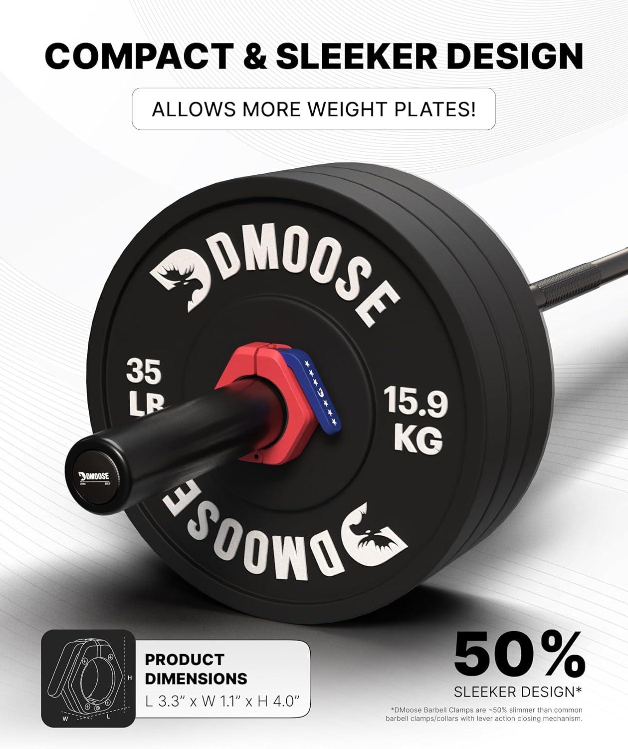 imageDMoose Fitness Barbell Clips 2 Inch Pair Quick Release Olympic Barbell Clamps ampamp Collars with Anti Slip TPR Grip for Secure Weightlifting and Powerlifting Weight Clips for Bars at Home or GymAmerican