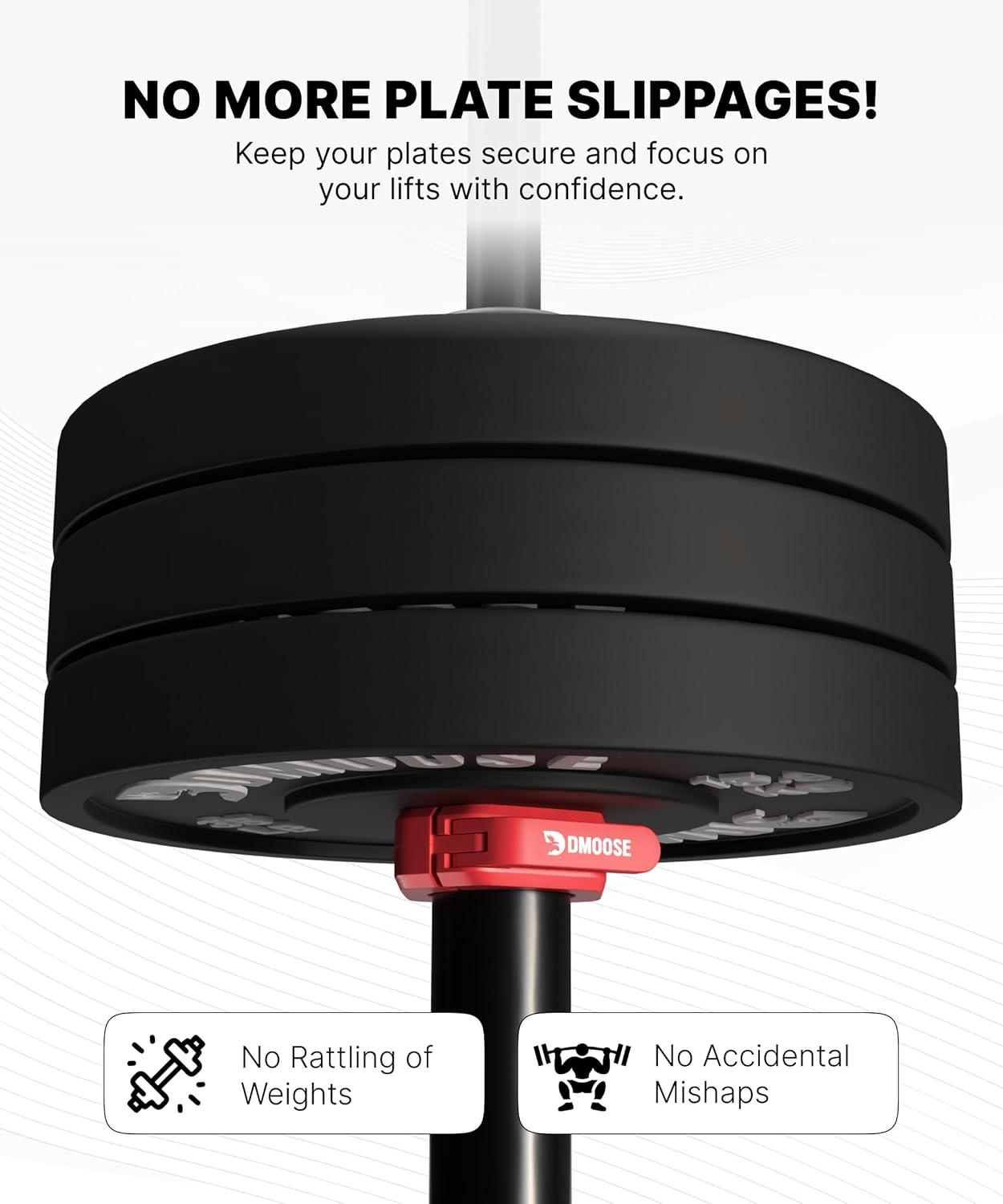 imageDMoose Fitness Barbell Clips 2 Inch Pair Quick Release Olympic Barbell Clamps ampamp Collars with Anti Slip TPR Grip for Secure Weightlifting and Powerlifting Weight Clips for Bars at Home or GymRed