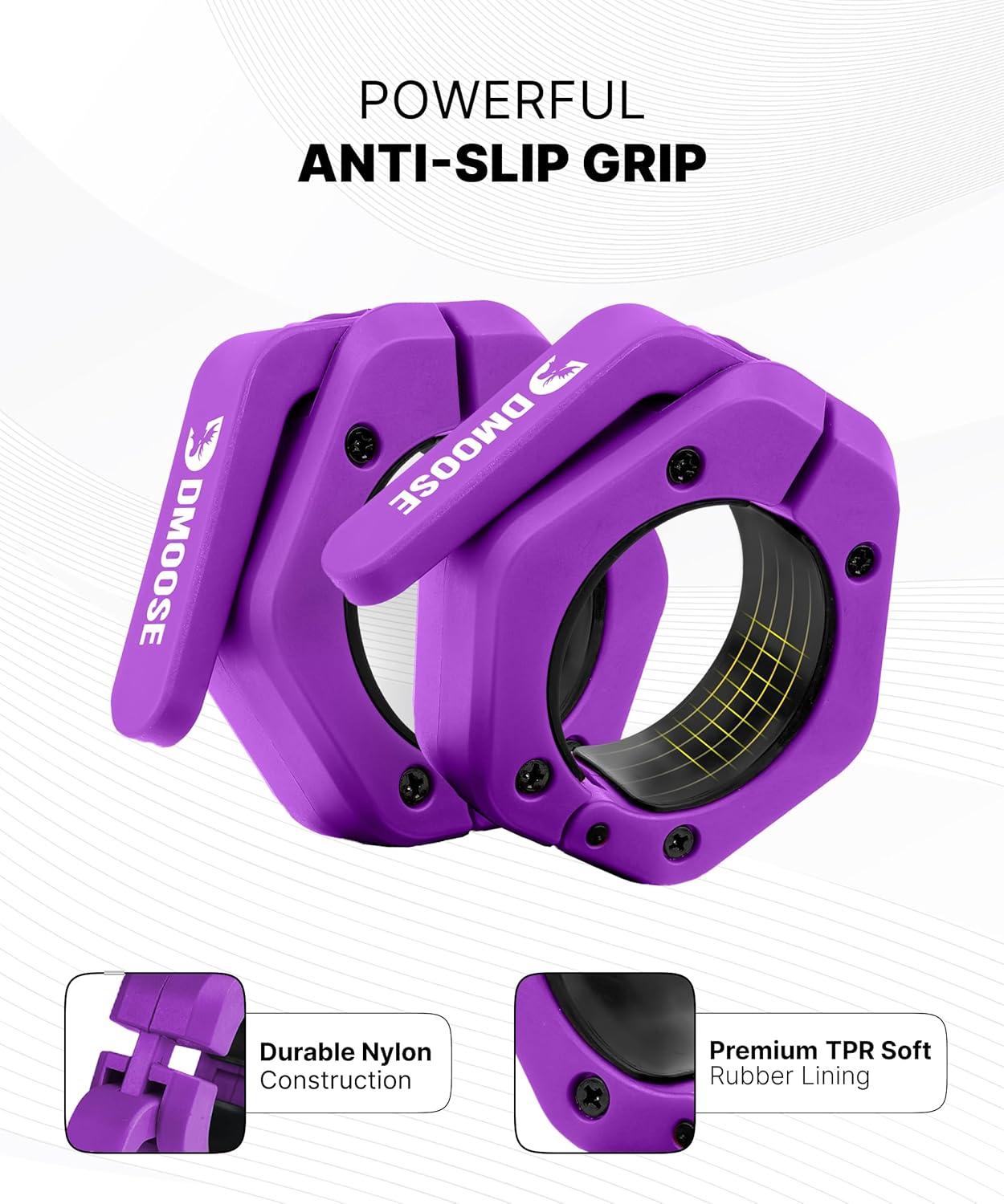 imageDMoose Fitness Barbell Clips 2 Inch Pair Quick Release Olympic Barbell Clamps ampamp Collars with Anti Slip TPR Grip for Secure Weightlifting and Powerlifting Weight Clips for Bars at Home or GymPurple