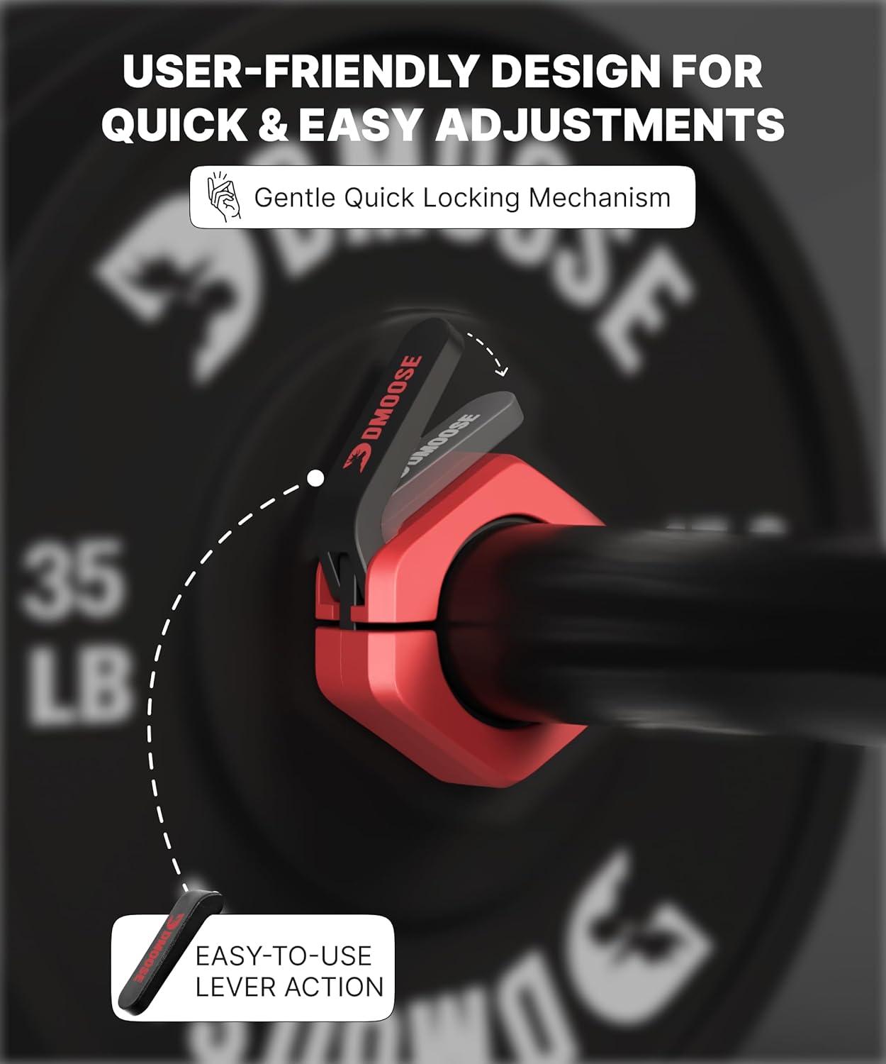 imageDMoose Fitness Barbell Clips 2 Inch Pair Quick Release Olympic Barbell Clamps ampamp Collars with Anti Slip TPR Grip for Secure Weightlifting and Powerlifting Weight Clips for Bars at Home or GymRed