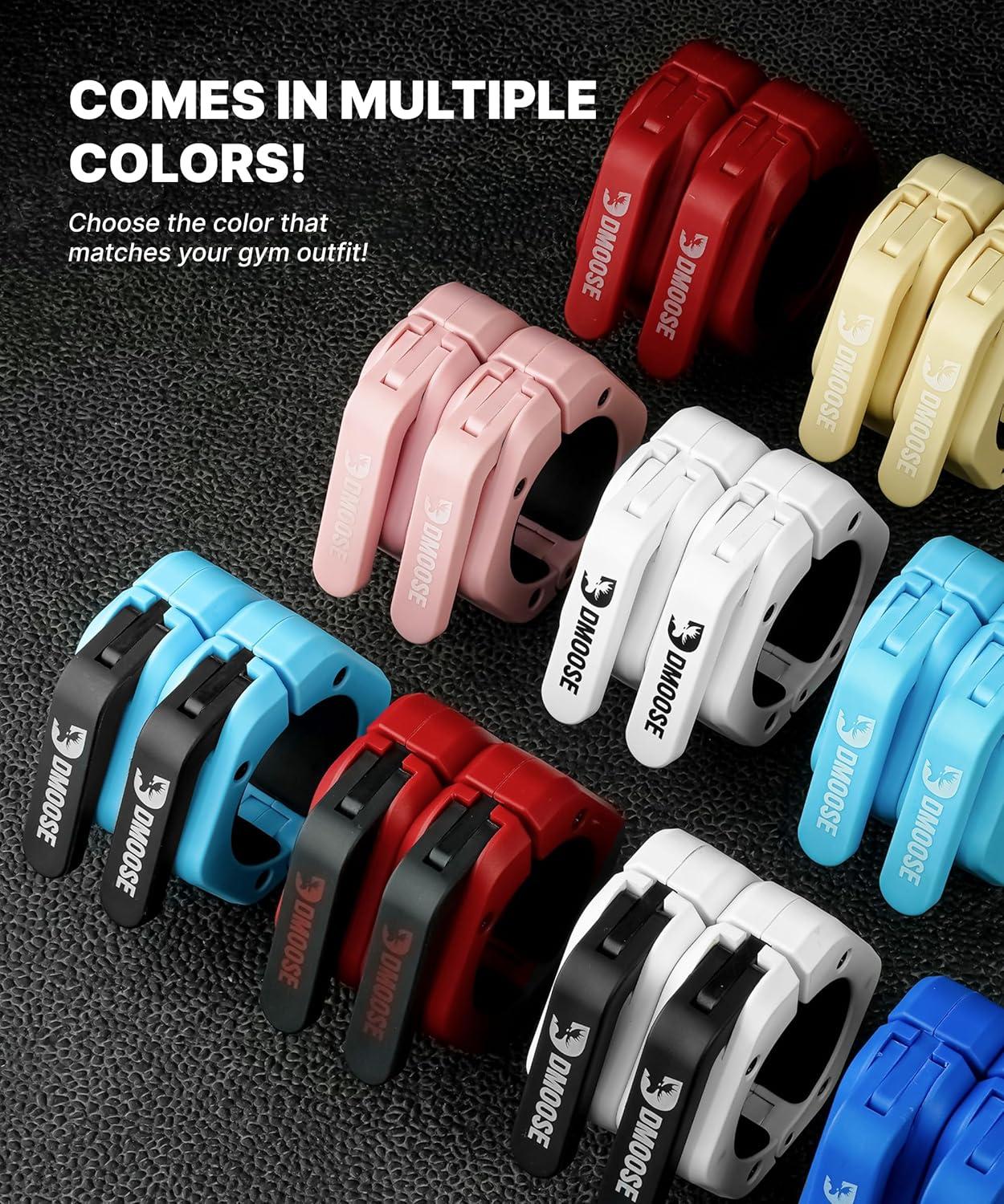 imageDMoose Fitness Barbell Clips 2 Inch Pair Quick Release Olympic Barbell Clamps ampamp Collars with Anti Slip TPR Grip for Secure Weightlifting and Powerlifting Weight Clips for Bars at Home or GymAmerican