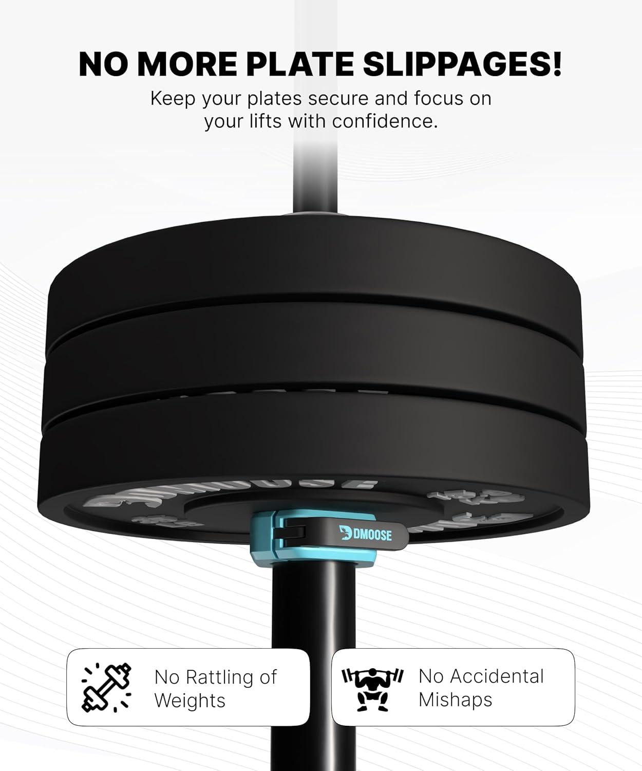 imageDMoose Fitness Barbell Clips 2 Inch Pair Quick Release Olympic Barbell Clamps ampamp Collars with Anti Slip TPR Grip for Secure Weightlifting and Powerlifting Weight Clips for Bars at Home or GymCyan