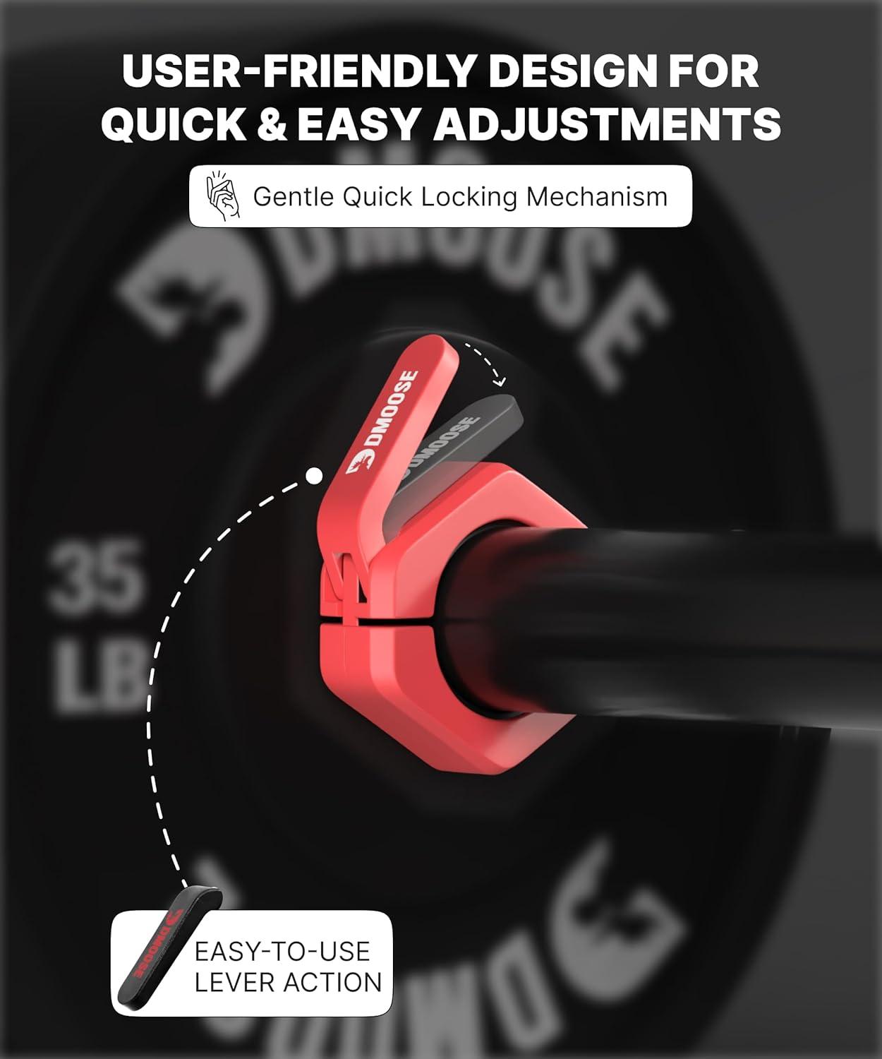 imageDMoose Fitness Barbell Clips 2 Inch Pair Quick Release Olympic Barbell Clamps ampamp Collars with Anti Slip TPR Grip for Secure Weightlifting and Powerlifting Weight Clips for Bars at Home or GymRed