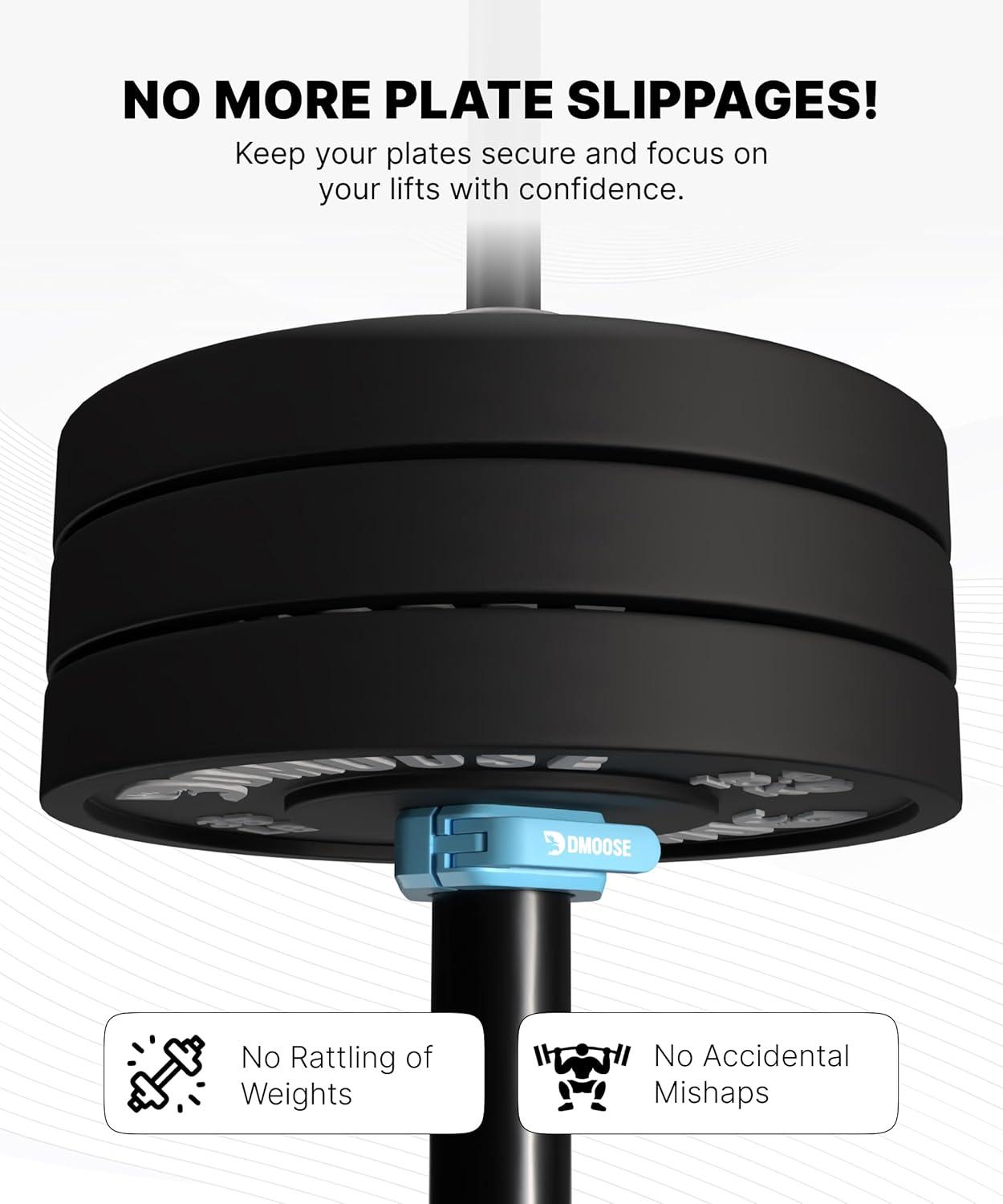 imageDMoose Fitness Barbell Clips 2 Inch Pair Quick Release Olympic Barbell Clamps ampamp Collars with Anti Slip TPR Grip for Secure Weightlifting and Powerlifting Weight Clips for Bars at Home or GymCyan