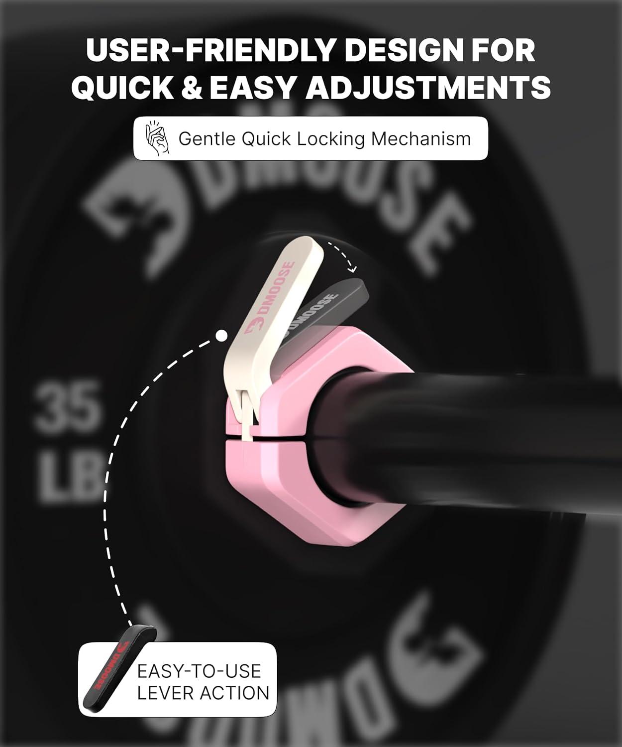 imageDMoose Fitness Barbell Clips 2 Inch Pair Quick Release Olympic Barbell Clamps ampamp Collars with Anti Slip TPR Grip for Secure Weightlifting and Powerlifting Weight Clips for Bars at Home or GymPink