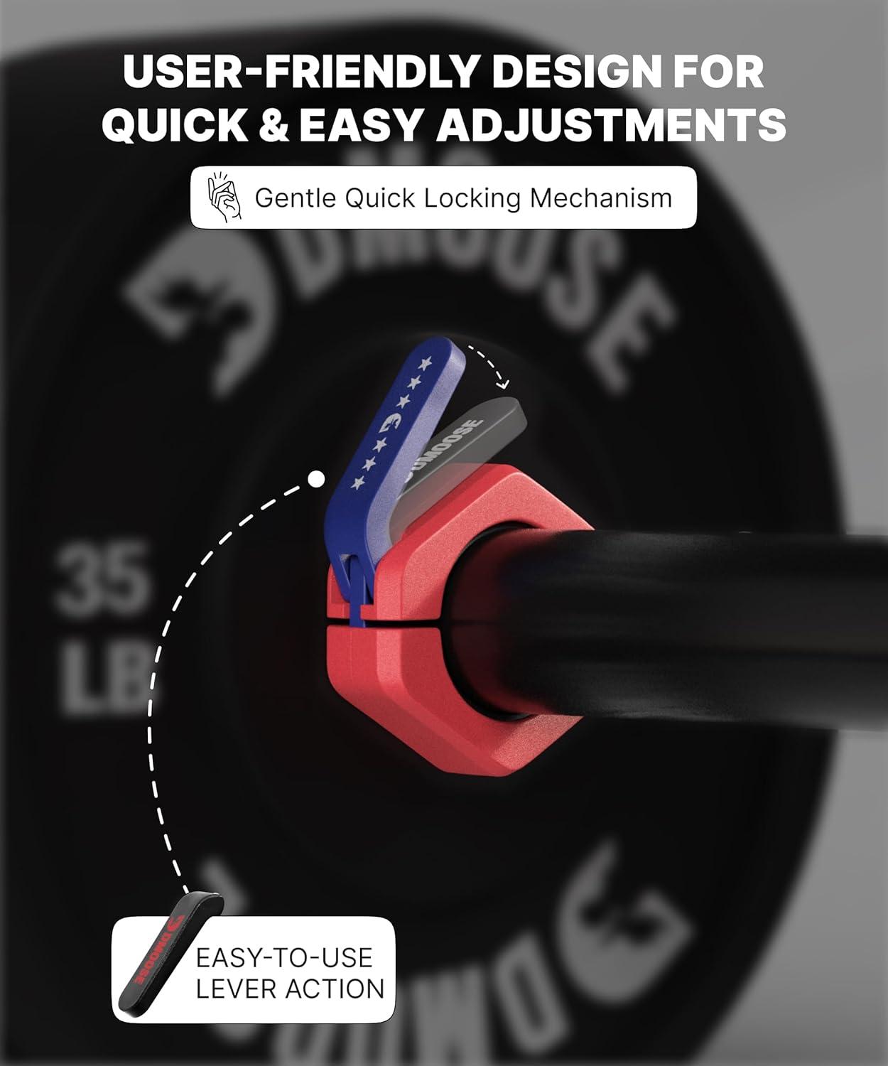 imageDMoose Fitness Barbell Clips 2 Inch Pair Quick Release Olympic Barbell Clamps ampamp Collars with Anti Slip TPR Grip for Secure Weightlifting and Powerlifting Weight Clips for Bars at Home or GymAmerican