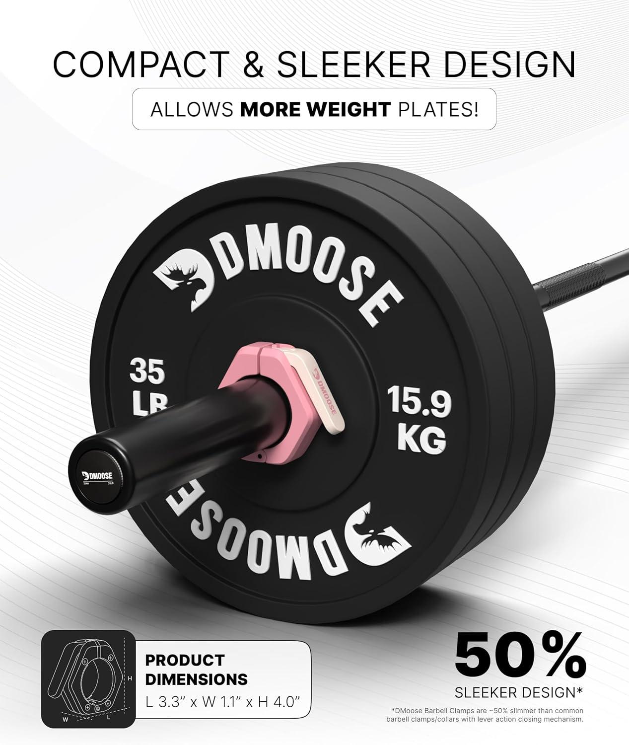 imageDMoose Fitness Barbell Clips 2 Inch Pair Quick Release Olympic Barbell Clamps ampamp Collars with Anti Slip TPR Grip for Secure Weightlifting and Powerlifting Weight Clips for Bars at Home or GymPink