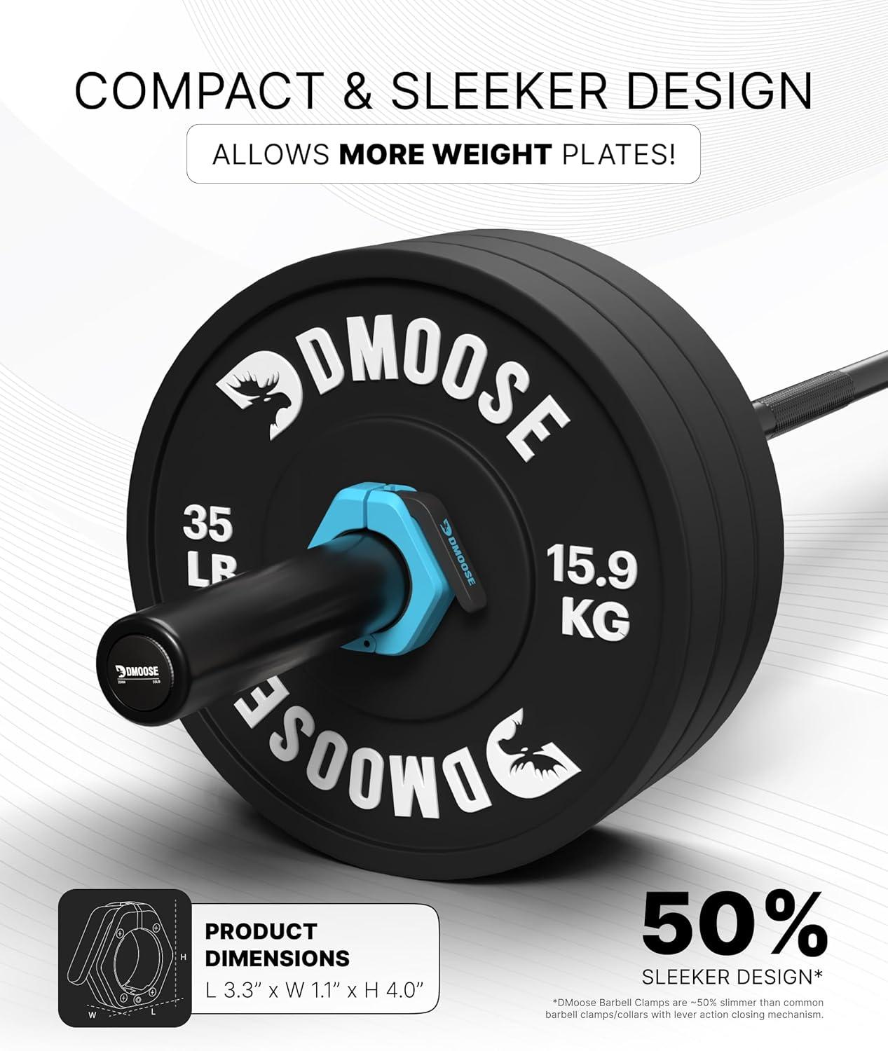 imageDMoose Fitness Barbell Clips 2 Inch Pair Quick Release Olympic Barbell Clamps ampamp Collars with Anti Slip TPR Grip for Secure Weightlifting and Powerlifting Weight Clips for Bars at Home or GymCyan