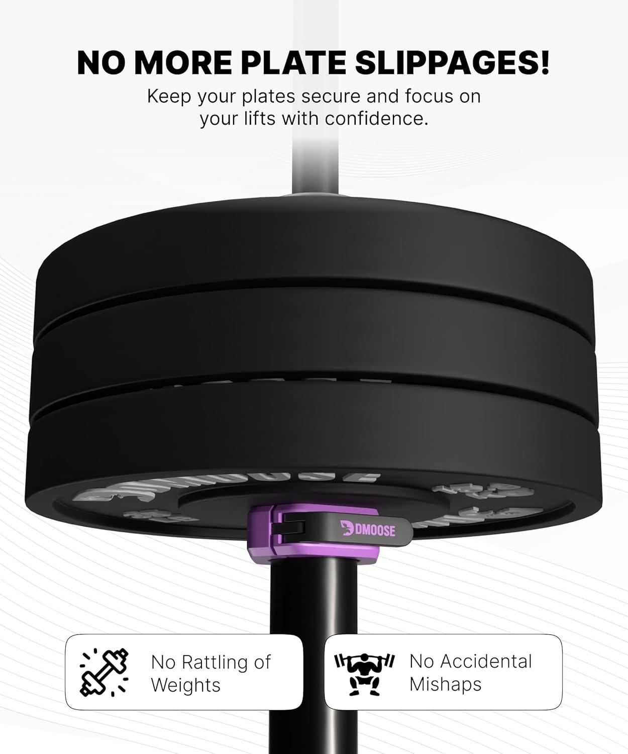 imageDMoose Fitness Barbell Clips 2 Inch Pair Quick Release Olympic Barbell Clamps ampamp Collars with Anti Slip TPR Grip for Secure Weightlifting and Powerlifting Weight Clips for Bars at Home or GymPurple