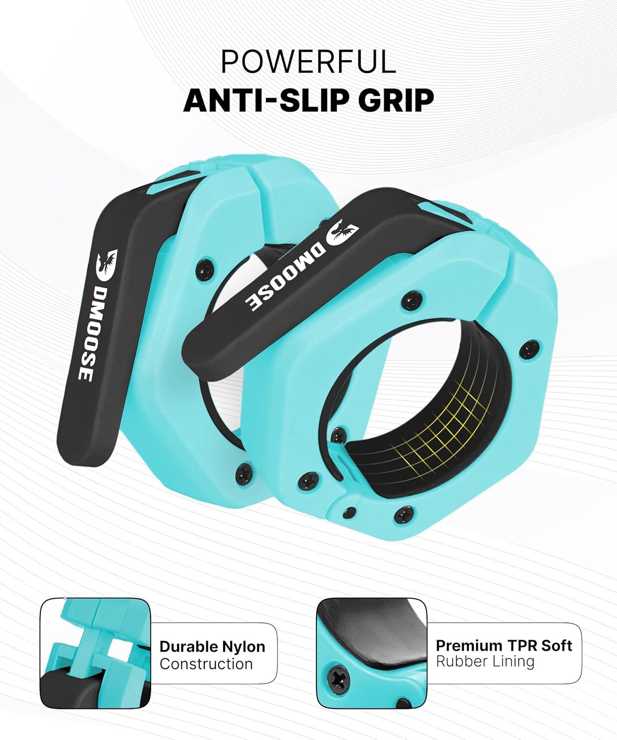 imageDMoose Fitness Barbell Clips 2 Inch Pair Quick Release Olympic Barbell Clamps ampamp Collars with Anti Slip TPR Grip for Secure Weightlifting and Powerlifting Weight Clips for Bars at Home or GymCyan