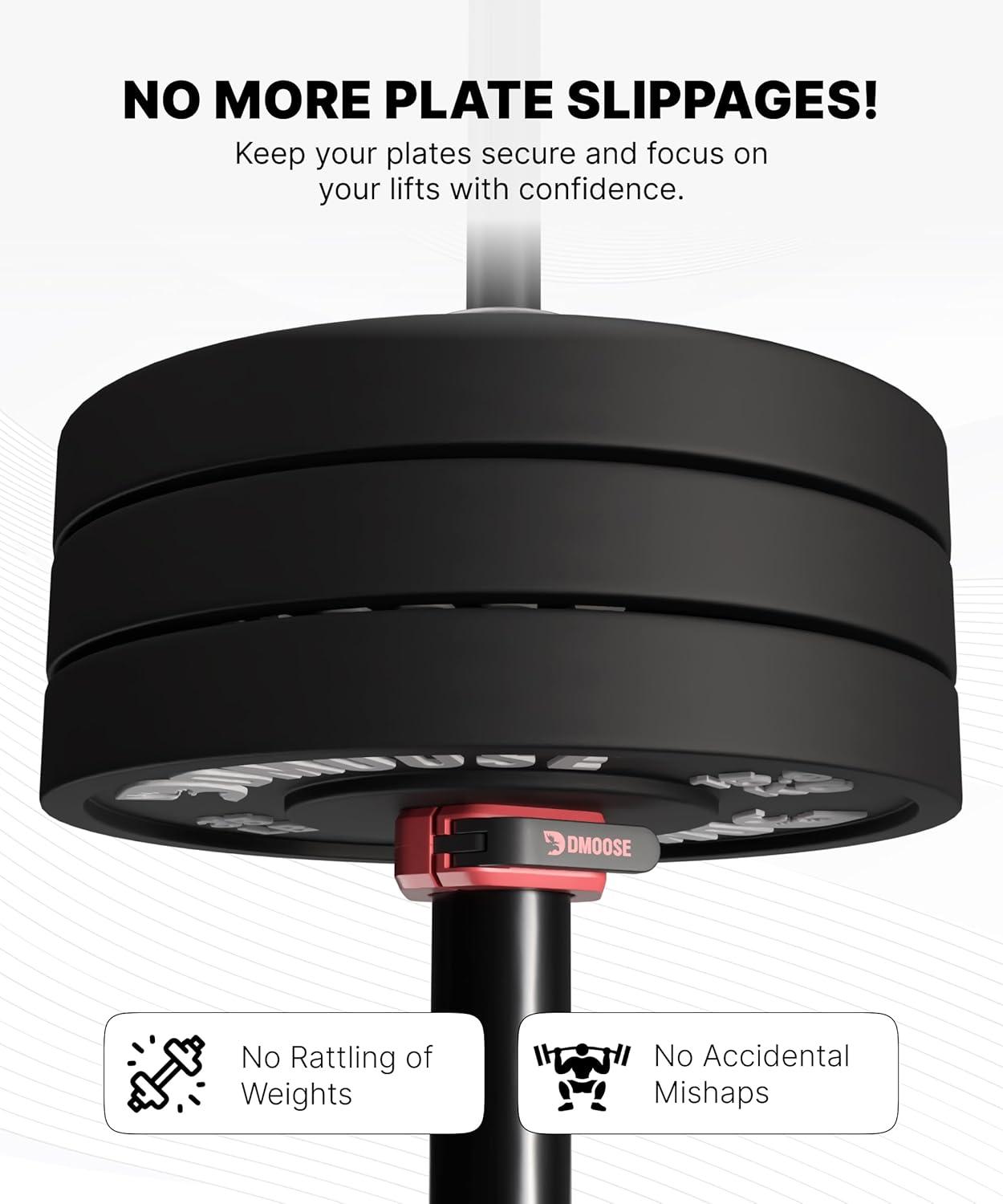 imageDMoose Fitness Barbell Clips 2 Inch Pair Quick Release Olympic Barbell Clamps ampamp Collars with Anti Slip TPR Grip for Secure Weightlifting and Powerlifting Weight Clips for Bars at Home or GymRed