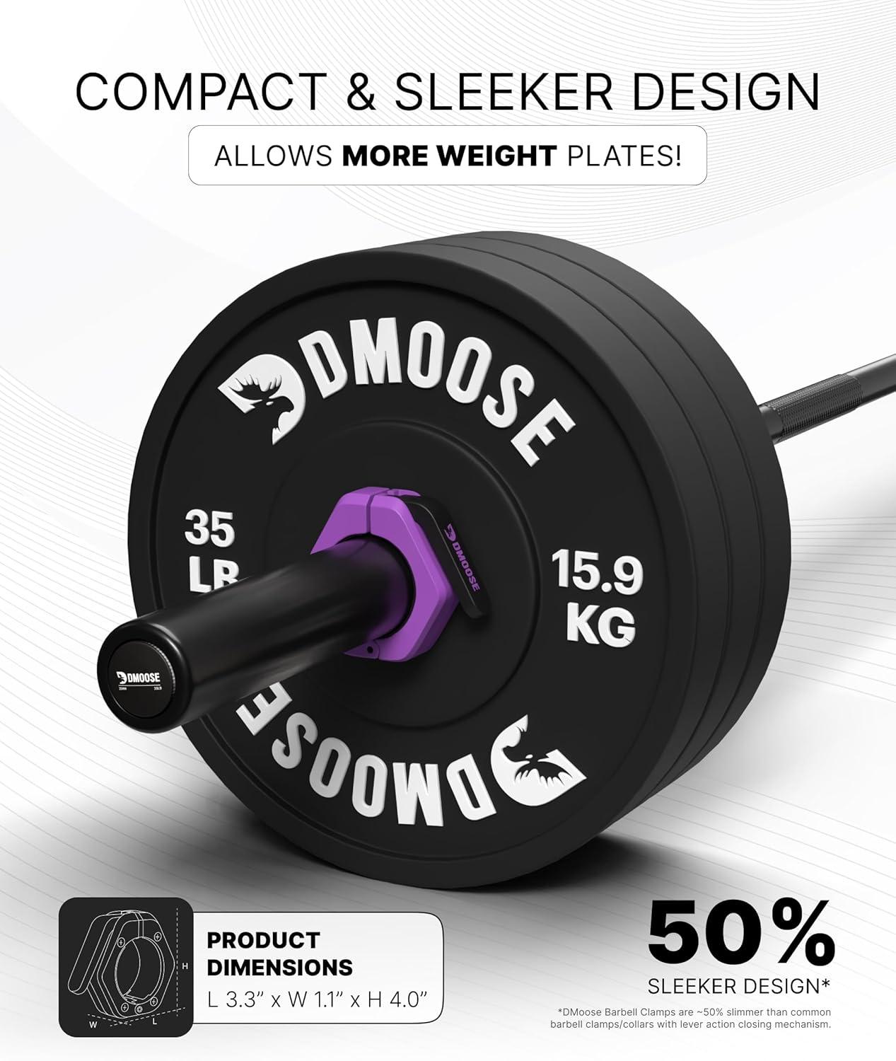 imageDMoose Fitness Barbell Clips 2 Inch Pair Quick Release Olympic Barbell Clamps ampamp Collars with Anti Slip TPR Grip for Secure Weightlifting and Powerlifting Weight Clips for Bars at Home or GymPurple