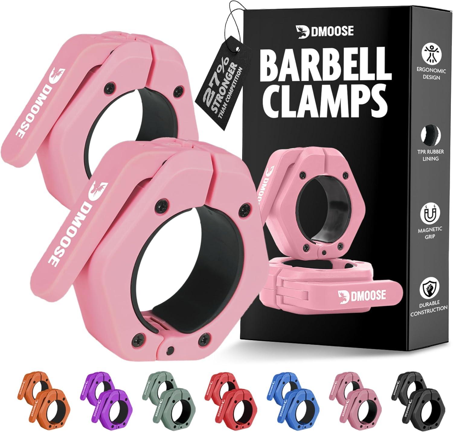 imageDMoose Fitness Barbell Clips 2 Inch Pair Quick Release Olympic Barbell Clamps ampamp Collars with Anti Slip TPR Grip for Secure Weightlifting and Powerlifting Weight Clips for Bars at Home or GymPink