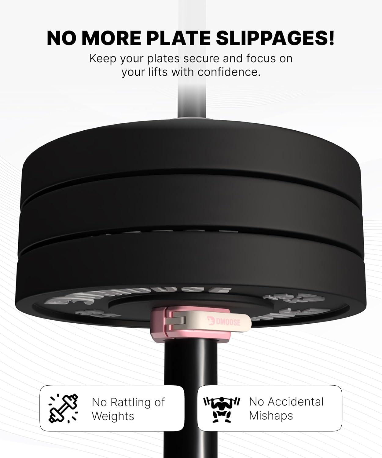 imageDMoose Fitness Barbell Clips 2 Inch Pair Quick Release Olympic Barbell Clamps ampamp Collars with Anti Slip TPR Grip for Secure Weightlifting and Powerlifting Weight Clips for Bars at Home or GymPink