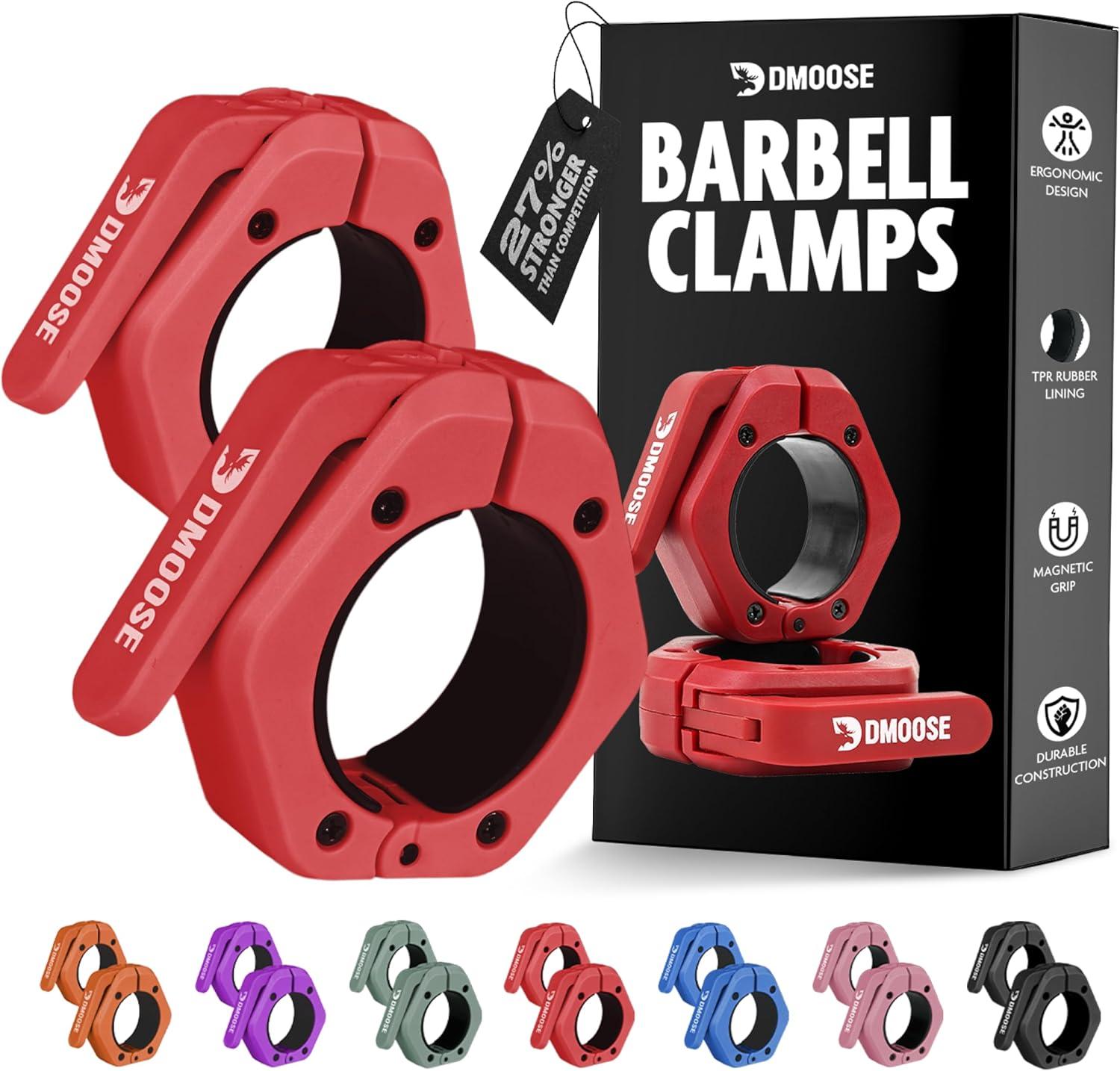 imageDMoose Fitness Barbell Clips 2 Inch Pair Quick Release Olympic Barbell Clamps ampamp Collars with Anti Slip TPR Grip for Secure Weightlifting and Powerlifting Weight Clips for Bars at Home or GymRed