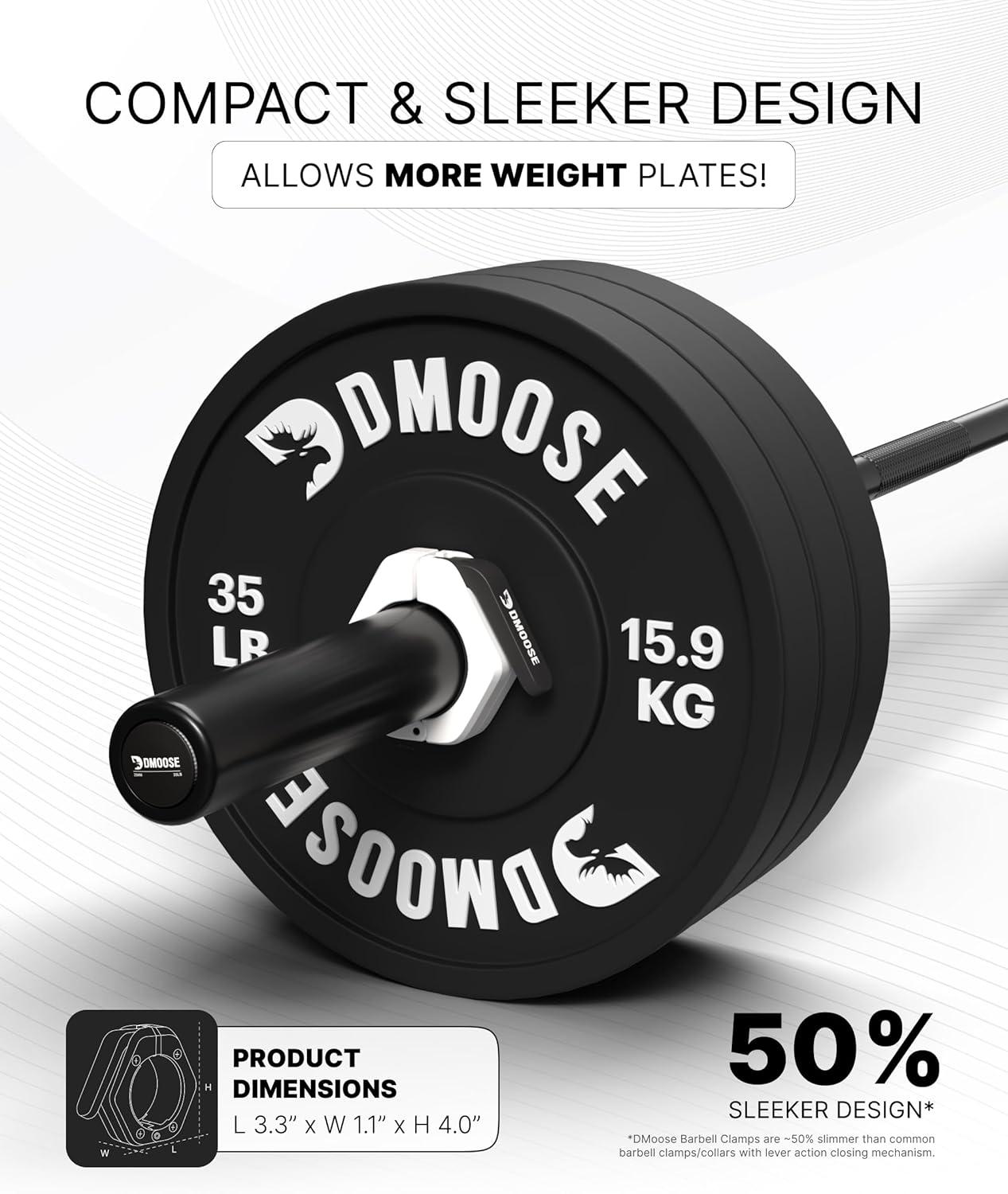 imageDMoose Fitness Barbell Clips 2 Inch Pair Quick Release Olympic Barbell Clamps ampamp Collars with Anti Slip TPR Grip for Secure Weightlifting and Powerlifting Weight Clips for Bars at Home or GymWhite