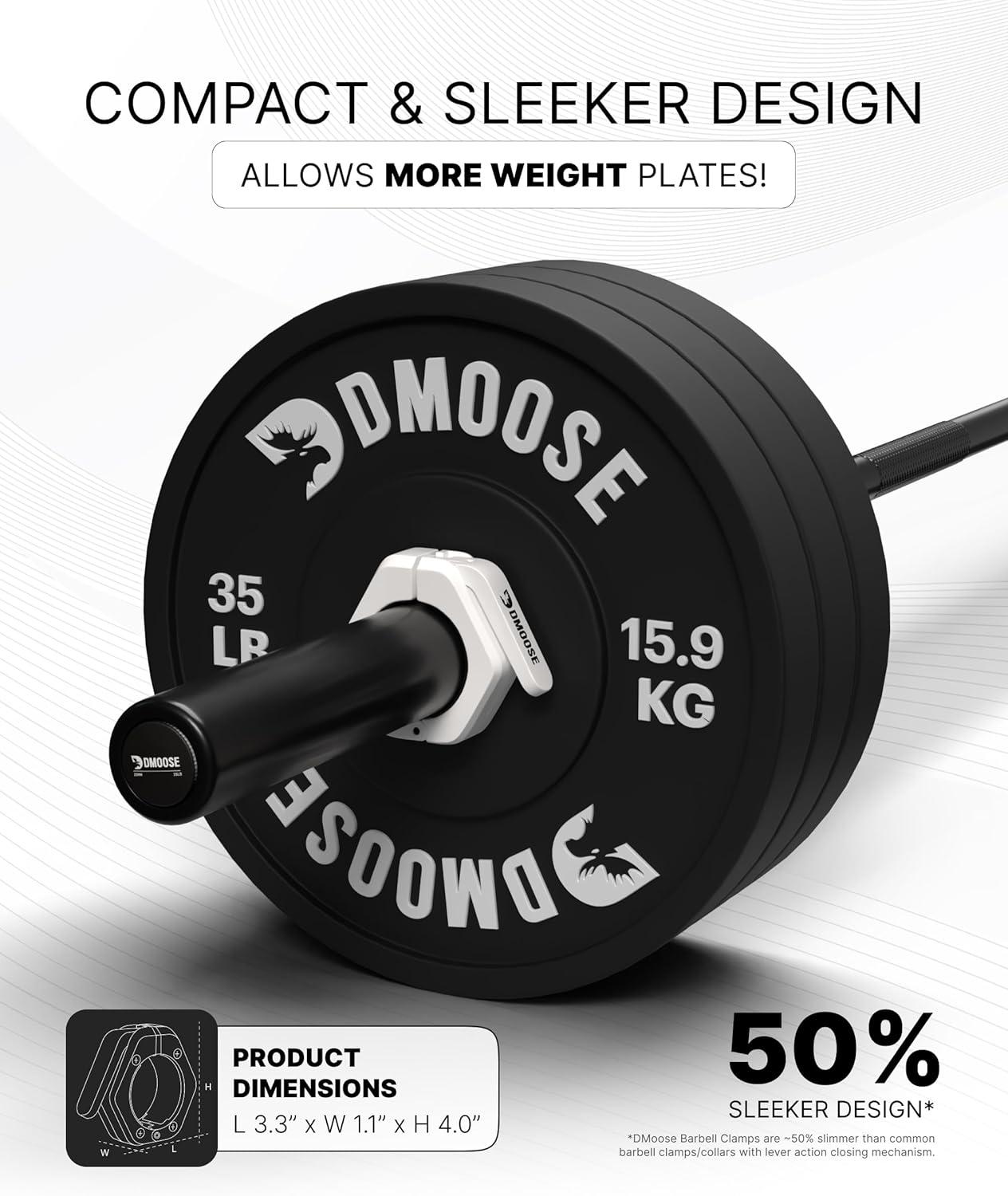 imageDMoose Fitness Barbell Clips 2 Inch Pair Quick Release Olympic Barbell Clamps ampamp Collars with Anti Slip TPR Grip for Secure Weightlifting and Powerlifting Weight Clips for Bars at Home or GymWhite