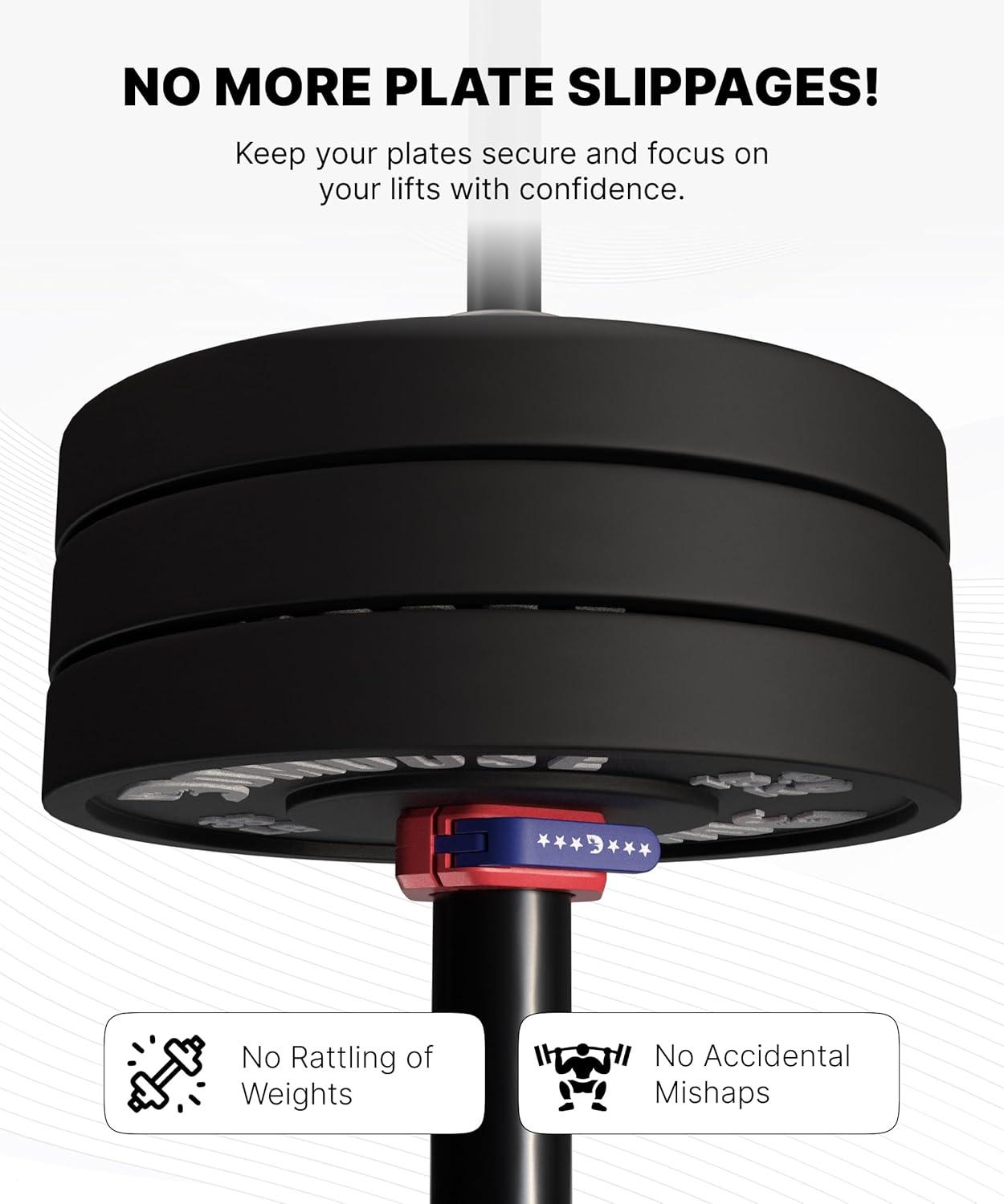 imageDMoose Fitness Barbell Clips 2 Inch Pair Quick Release Olympic Barbell Clamps ampamp Collars with Anti Slip TPR Grip for Secure Weightlifting and Powerlifting Weight Clips for Bars at Home or GymAmerican