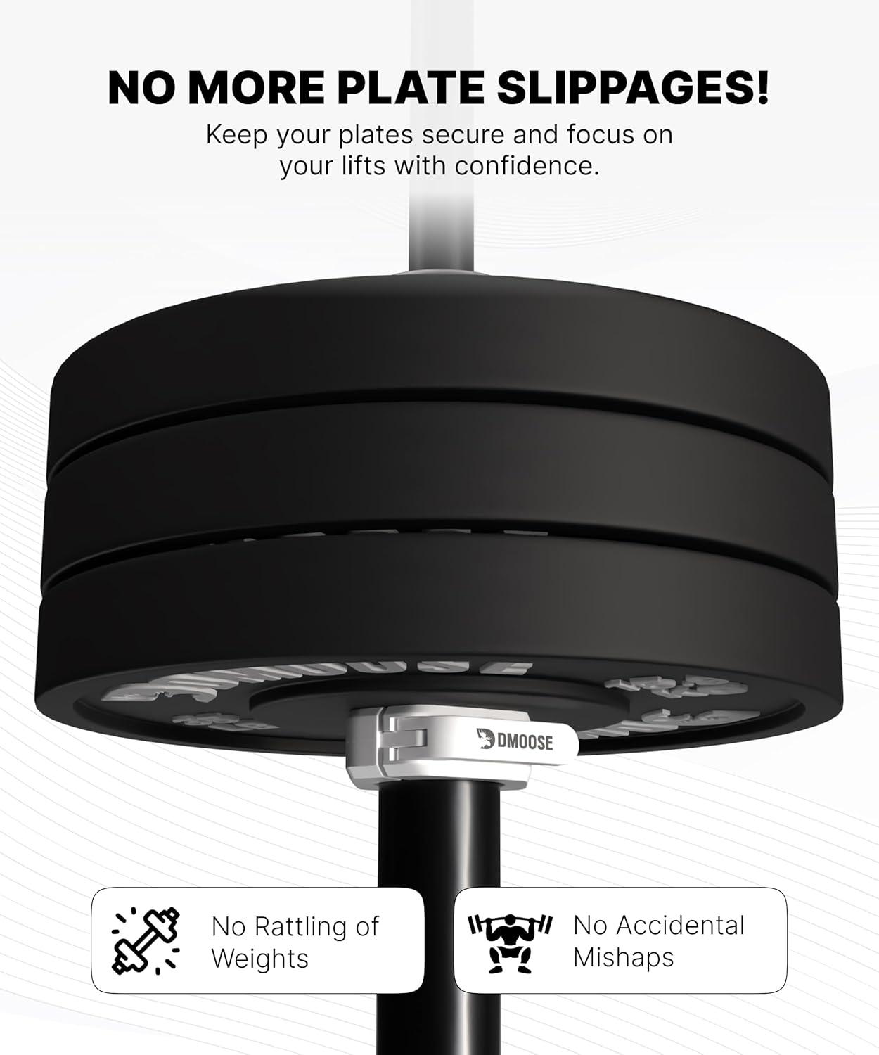 imageDMoose Fitness Barbell Clips 2 Inch Pair Quick Release Olympic Barbell Clamps ampamp Collars with Anti Slip TPR Grip for Secure Weightlifting and Powerlifting Weight Clips for Bars at Home or GymWhite