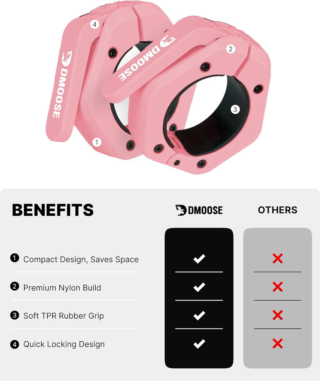 imageDMoose Fitness Barbell Clips 2 Inch Pair Quick Release Olympic Barbell Clamps ampamp Collars with Anti Slip TPR Grip for Secure Weightlifting and Powerlifting Weight Clips for Bars at Home or GymPink