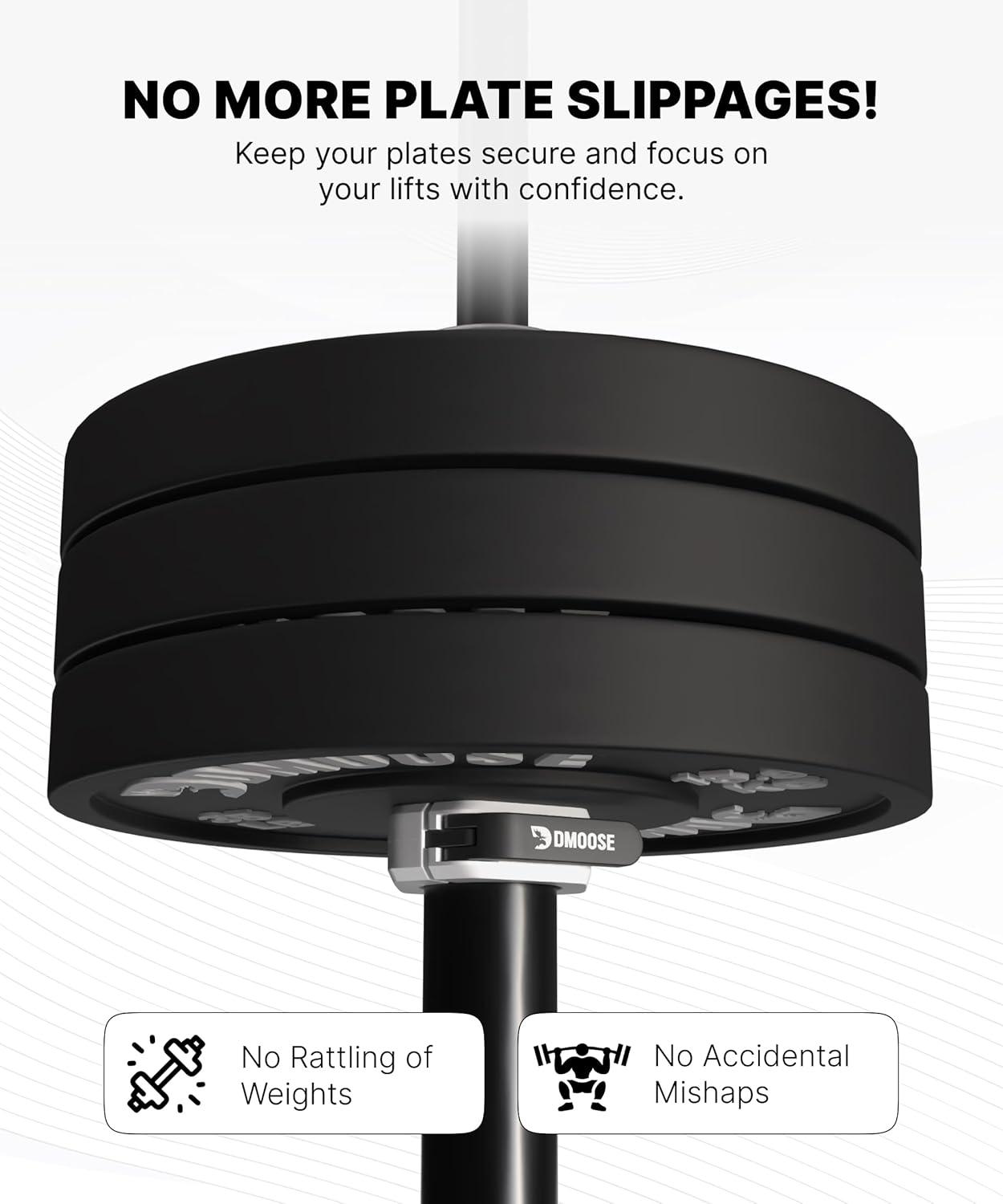 imageDMoose Fitness Barbell Clips 2 Inch Pair Quick Release Olympic Barbell Clamps ampamp Collars with Anti Slip TPR Grip for Secure Weightlifting and Powerlifting Weight Clips for Bars at Home or GymWhite