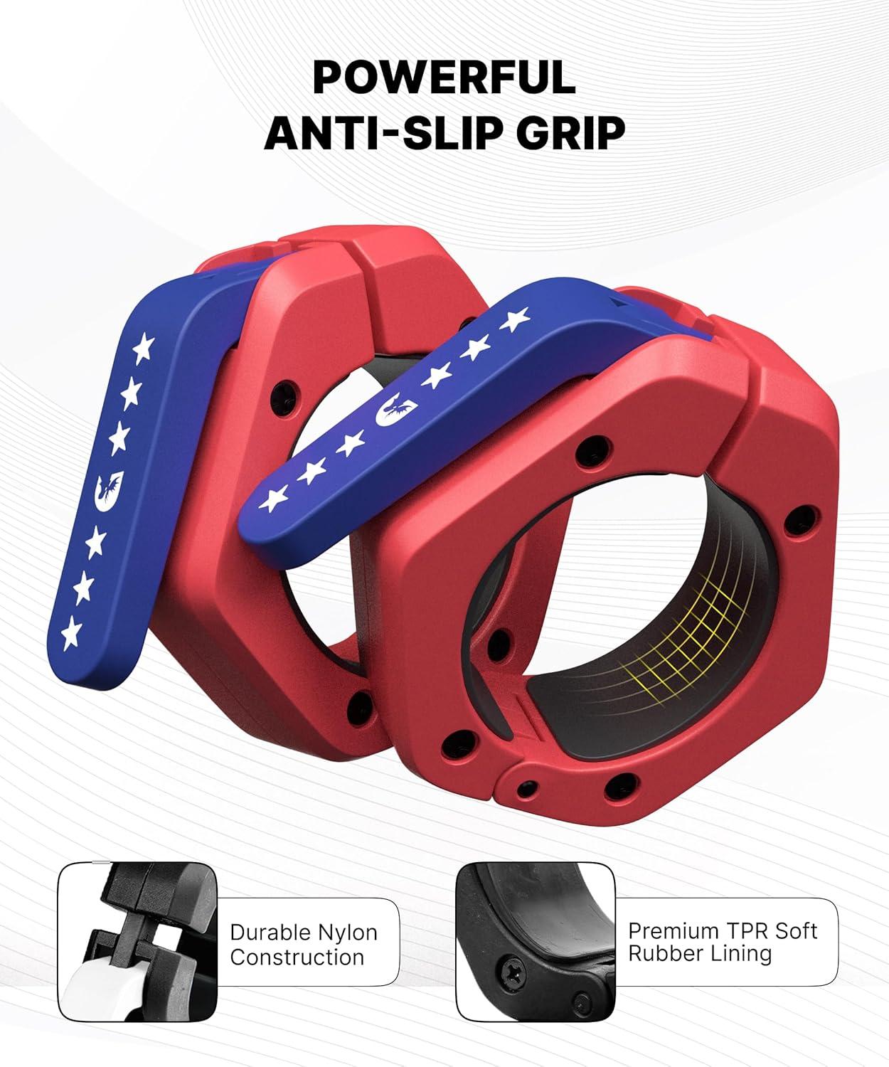 imageDMoose Fitness Barbell Clips 2 Inch Pair Quick Release Olympic Barbell Clamps ampamp Collars with Anti Slip TPR Grip for Secure Weightlifting and Powerlifting Weight Clips for Bars at Home or GymAmerican