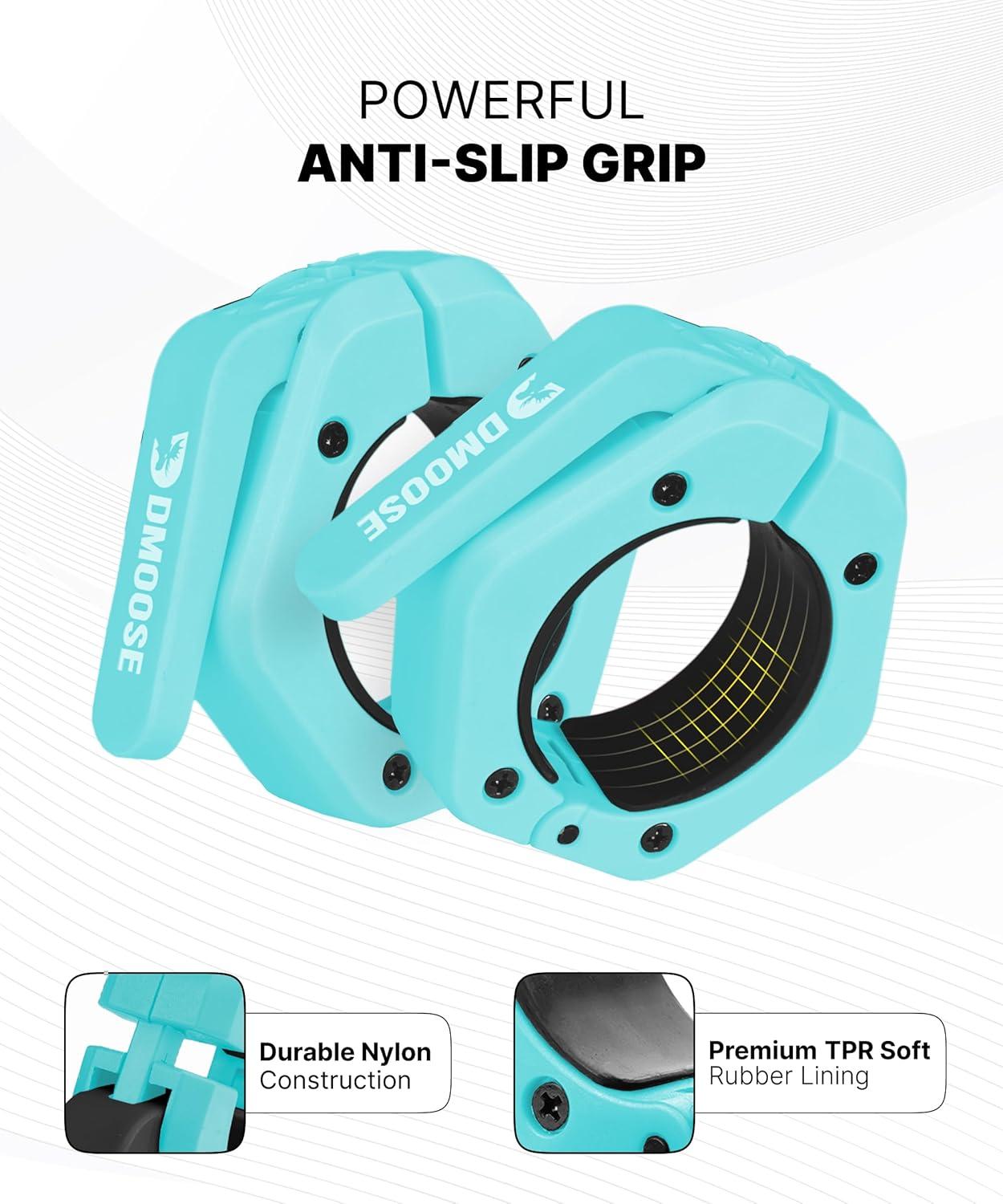 imageDMoose Fitness Barbell Clips 2 Inch Pair Quick Release Olympic Barbell Clamps ampamp Collars with Anti Slip TPR Grip for Secure Weightlifting and Powerlifting Weight Clips for Bars at Home or GymCyan