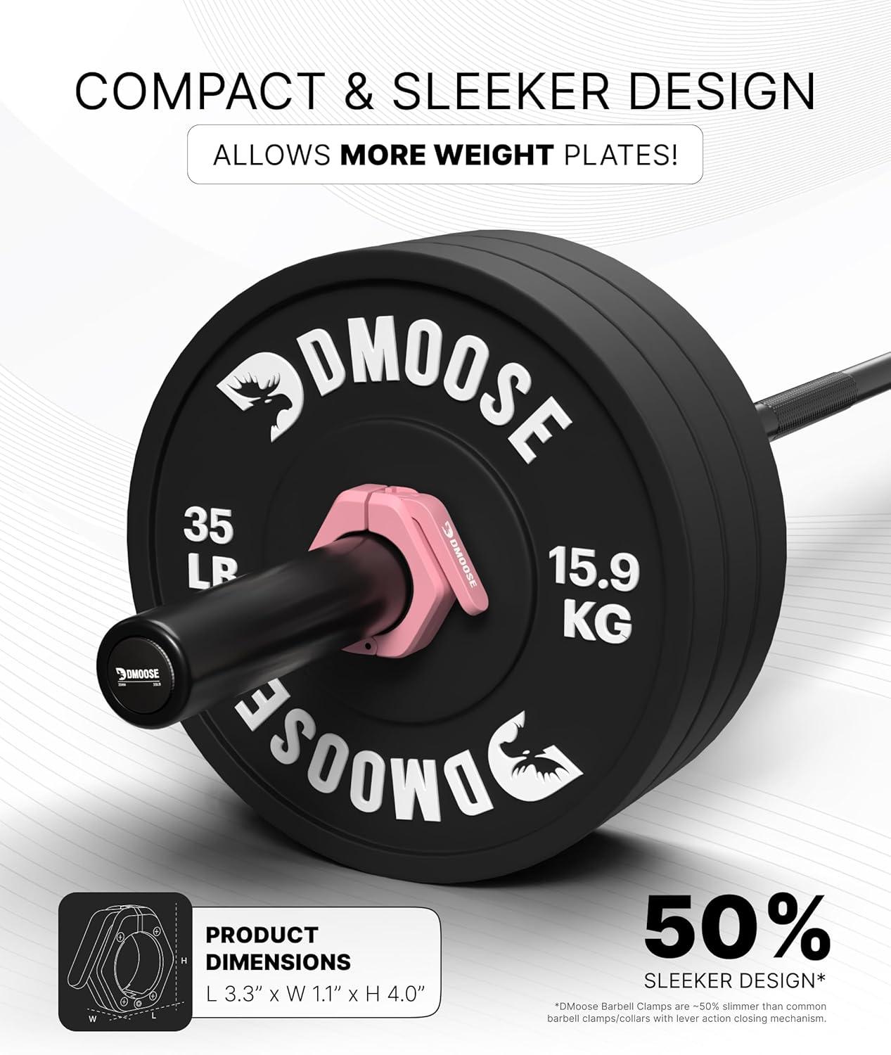 imageDMoose Fitness Barbell Clips 2 Inch Pair Quick Release Olympic Barbell Clamps ampamp Collars with Anti Slip TPR Grip for Secure Weightlifting and Powerlifting Weight Clips for Bars at Home or GymPink