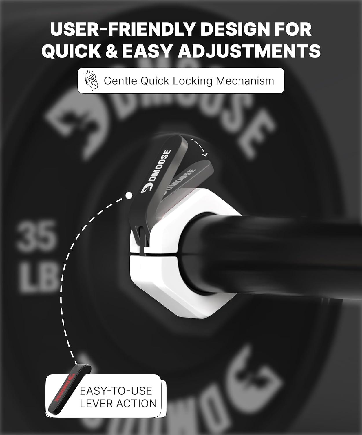 imageDMoose Fitness Barbell Clips 2 Inch Pair Quick Release Olympic Barbell Clamps ampamp Collars with Anti Slip TPR Grip for Secure Weightlifting and Powerlifting Weight Clips for Bars at Home or GymWhite