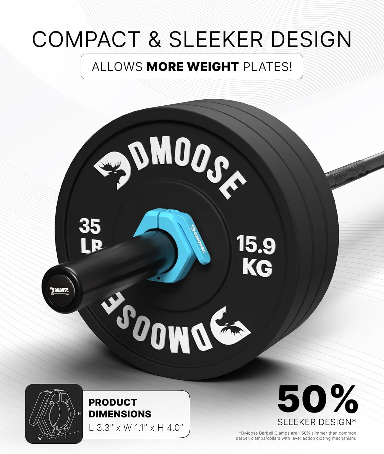 imageDMoose Fitness Barbell Clips 2 Inch Pair Quick Release Olympic Barbell Clamps ampamp Collars with Anti Slip TPR Grip for Secure Weightlifting and Powerlifting Weight Clips for Bars at Home or GymCyan