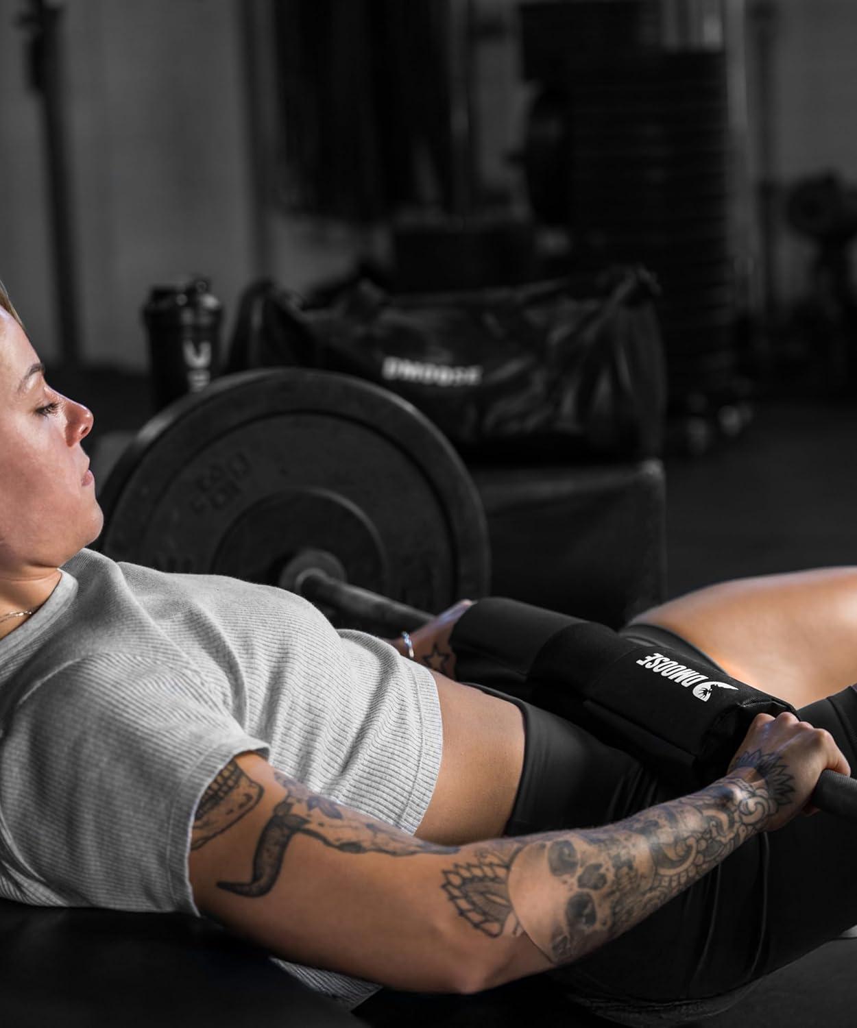 imageDMoose Fitness Barbell Pad for Hip Thrust Squat ampamp Lunges NonSlip Thick Foam Cushion for Neck and Back Support with Two Straps Hip Thrust Pad for Leg Day Fits All Olympic Bars and Smith MachineBlack with Fabric Cover