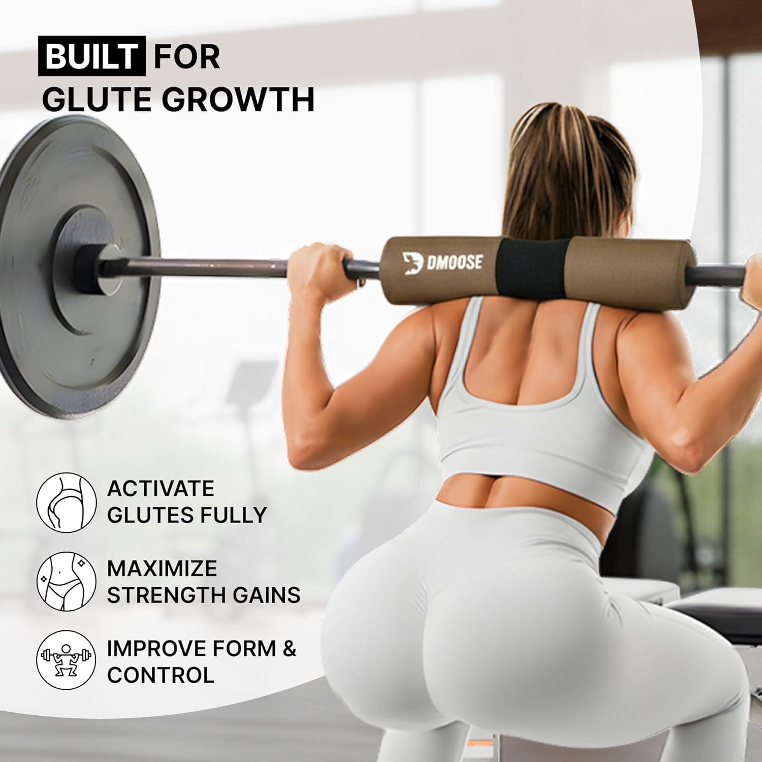 imageDMoose Fitness Barbell Pad for Hip Thrust Squat ampamp Lunges NonSlip Thick Foam Cushion for Neck and Back Support with Two Straps Hip Thrust Pad for Leg Day Fits All Olympic Bars and Smith MachineCocoa Brown Fabric