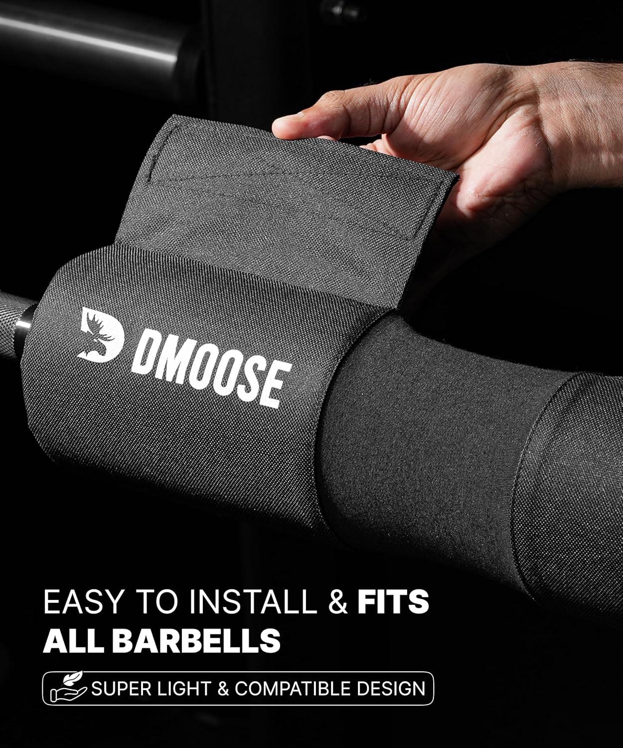 imageDMoose Fitness Barbell Pad for Hip Thrust Squat ampamp Lunges NonSlip Thick Foam Cushion for Neck and Back Support with Two Straps Hip Thrust Pad for Leg Day Fits All Olympic Bars and Smith MachineBlack with Fabric Cover