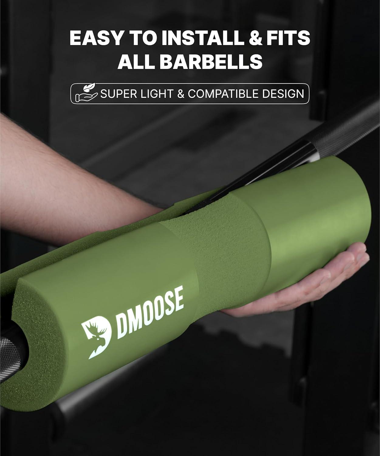 imageDMoose Fitness Barbell Pad for Hip Thrust Squat ampamp Lunges NonSlip Thick Foam Cushion for Neck and Back Support with Two Straps Hip Thrust Pad for Leg Day Fits All Olympic Bars and Smith MachineArmy Green