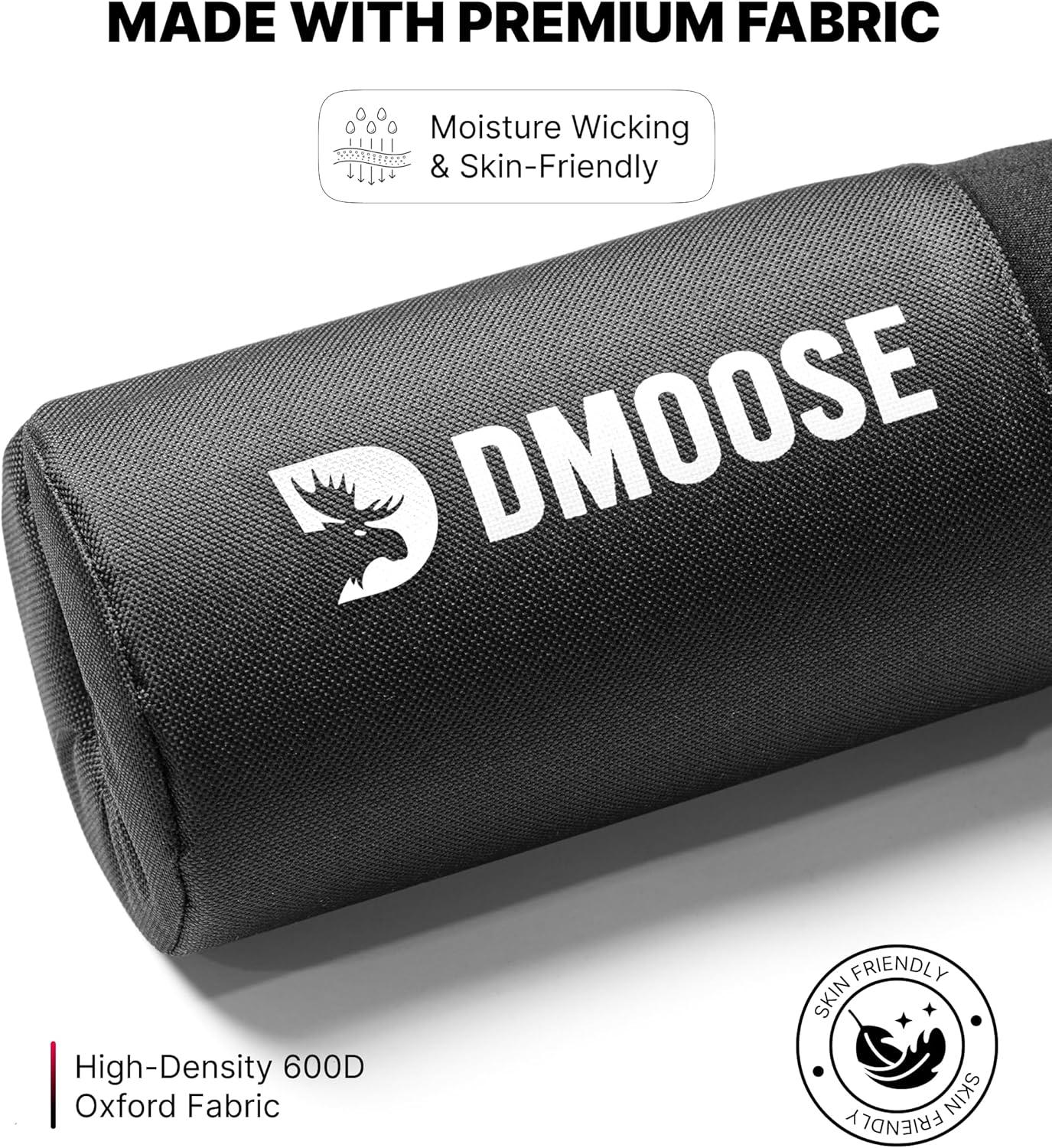 imageDMoose Fitness Barbell Pad for Hip Thrust Squat ampamp Lunges NonSlip Thick Foam Cushion for Neck and Back Support with Two Straps Hip Thrust Pad for Leg Day Fits All Olympic Bars and Smith MachineBlack with Fabric Cover