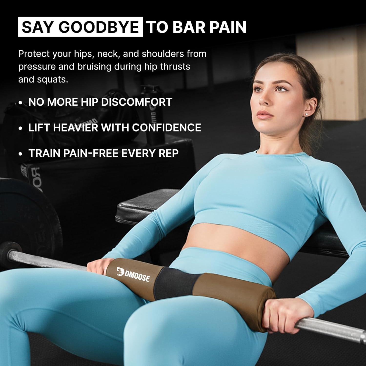 imageDMoose Fitness Barbell Pad for Hip Thrust Squat ampamp Lunges NonSlip Thick Foam Cushion for Neck and Back Support with Two Straps Hip Thrust Pad for Leg Day Fits All Olympic Bars and Smith MachineCocoa Brown Fabric