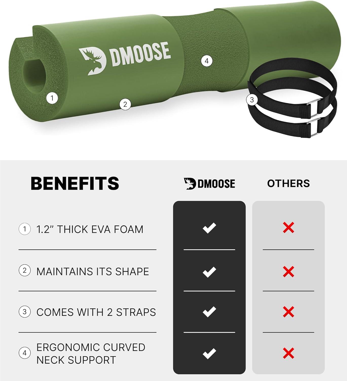 imageDMoose Fitness Barbell Pad for Hip Thrust Squat ampamp Lunges NonSlip Thick Foam Cushion for Neck and Back Support with Two Straps Hip Thrust Pad for Leg Day Fits All Olympic Bars and Smith MachineArmy Green