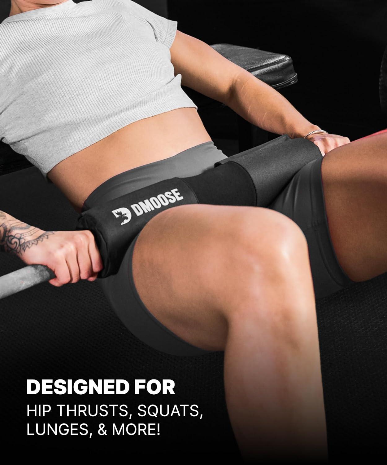 imageDMoose Fitness Barbell Pad for Hip Thrust Squat ampamp Lunges NonSlip Thick Foam Cushion for Neck and Back Support with Two Straps Hip Thrust Pad for Leg Day Fits All Olympic Bars and Smith MachineBlack with Fabric Cover