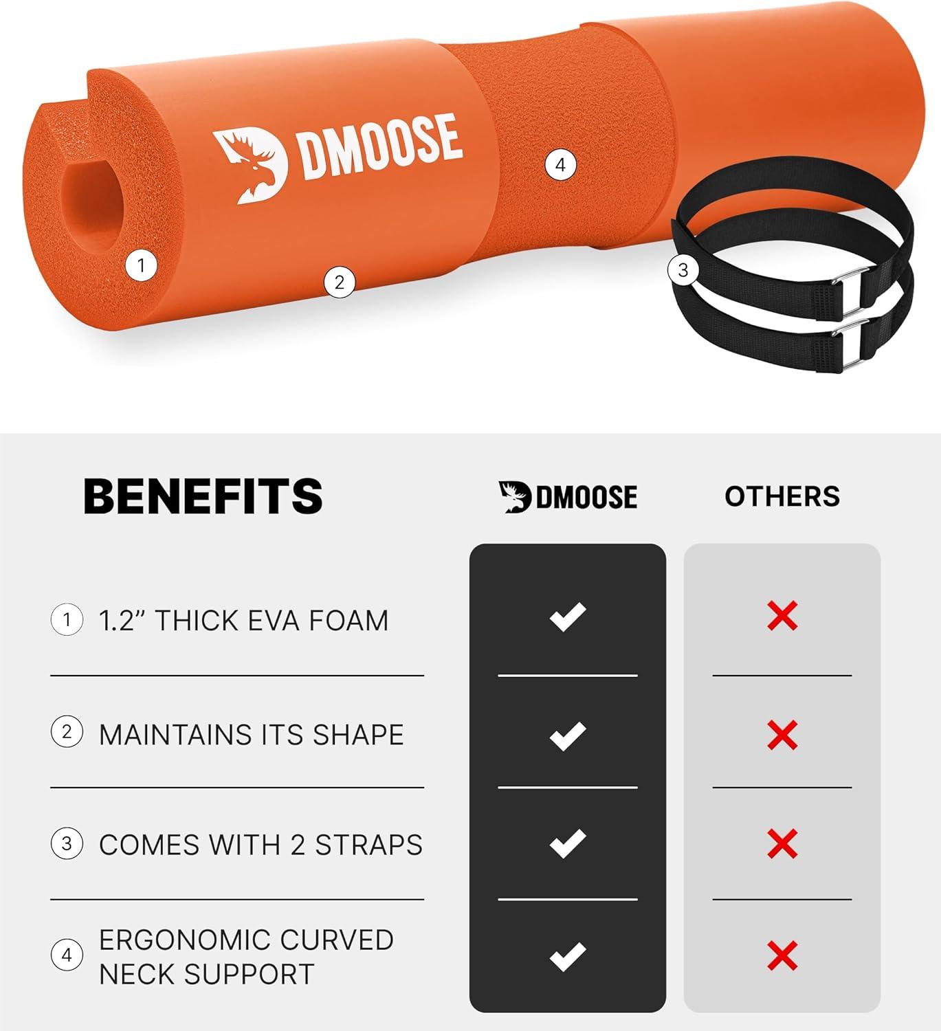 imageDMoose Fitness Barbell Pad for Hip Thrust Squat ampamp Lunges NonSlip Thick Foam Cushion for Neck and Back Support with Two Straps Hip Thrust Pad for Leg Day Fits All Olympic Bars and Smith MachineOrange