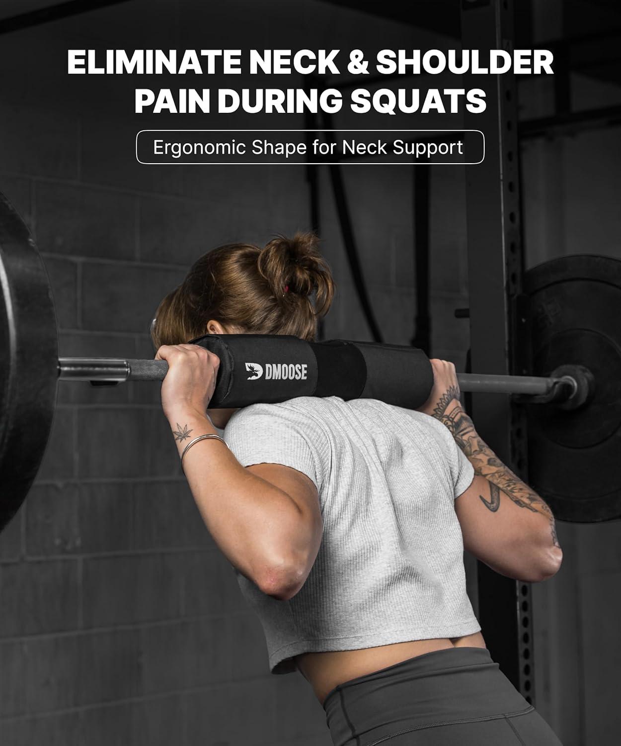 imageDMoose Fitness Barbell Pad for Hip Thrust Squat ampamp Lunges NonSlip Thick Foam Cushion for Neck and Back Support with Two Straps Hip Thrust Pad for Leg Day Fits All Olympic Bars and Smith MachineBlack with Fabric Cover